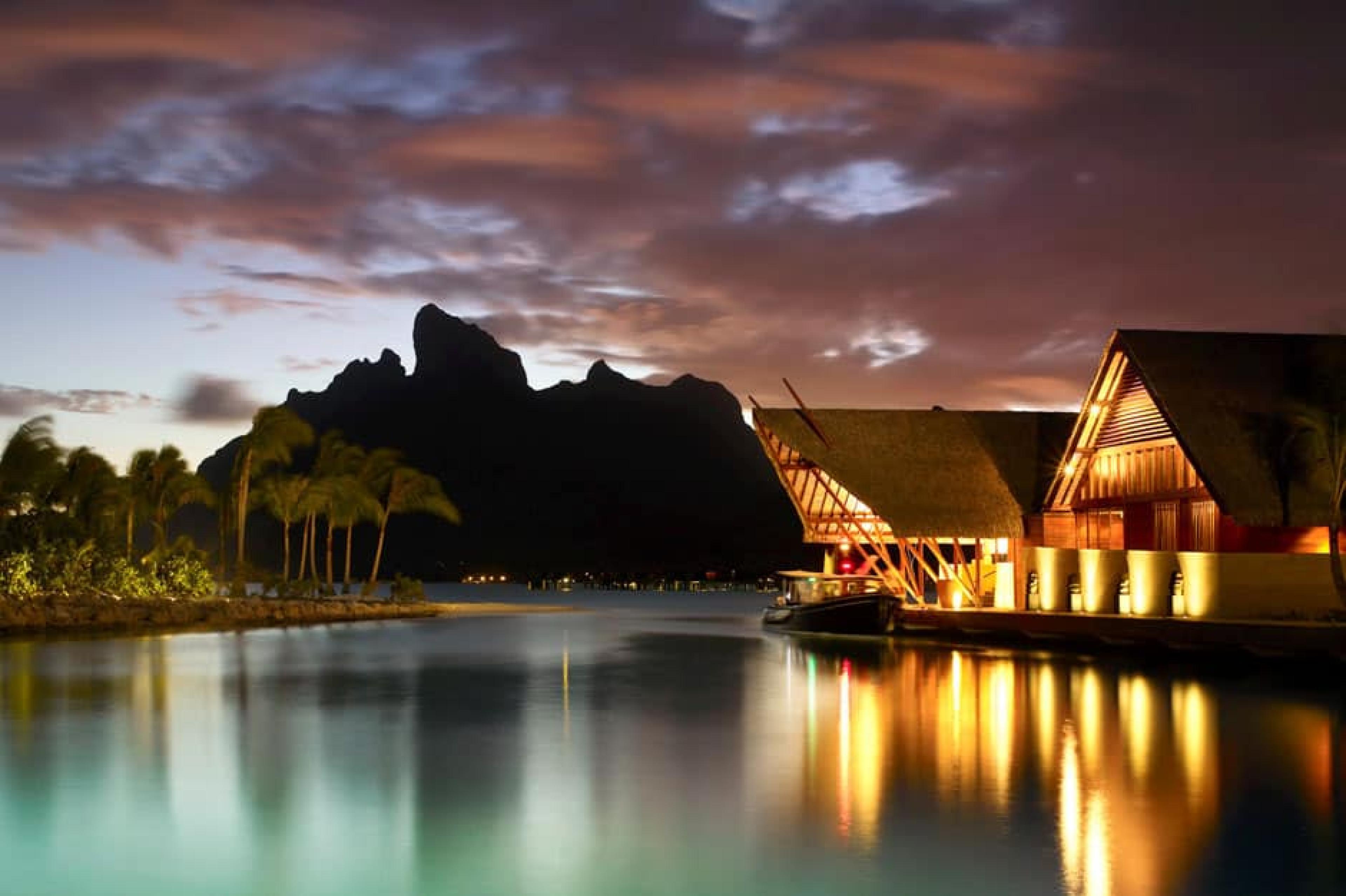 Sunest view of Four Seasons Bora Bora, French Polynesia