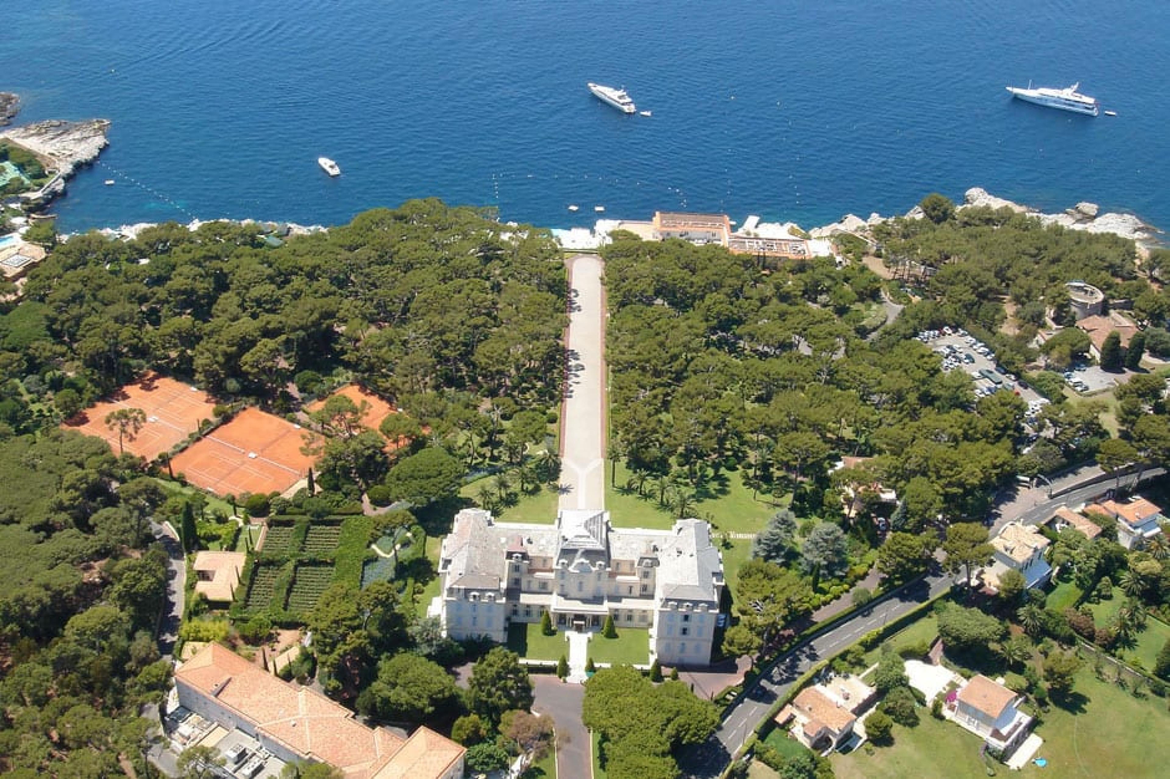Aerial View of grounds and ocean at Hotel du Cap-Eden-Roc, French Riviera, France