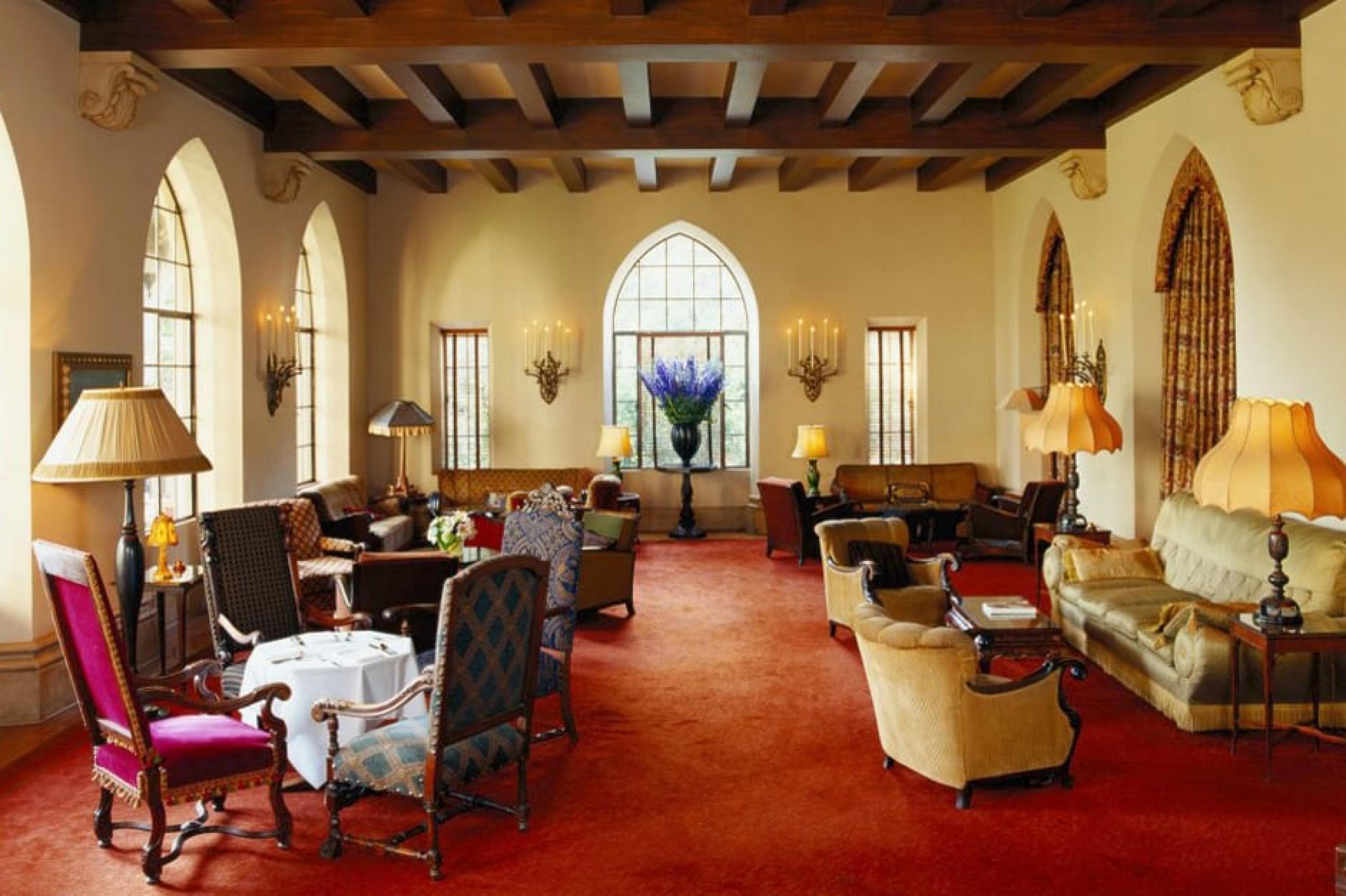 Lobby Lounge from Courtyard at Château La Chenevière, Normandy, France