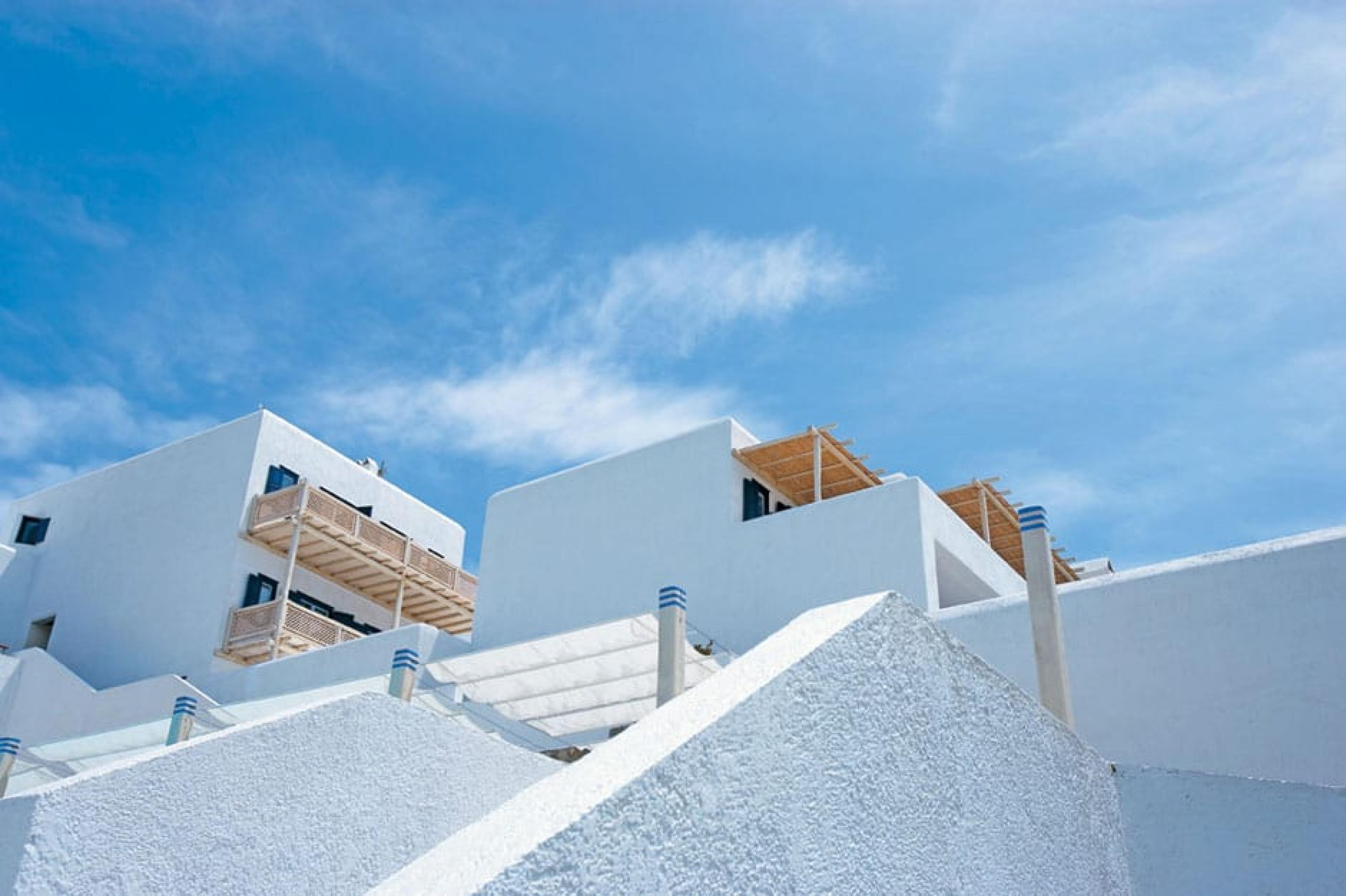 Exterior white stairway at Mykonos Blu Hotel, Mykonos, Greece