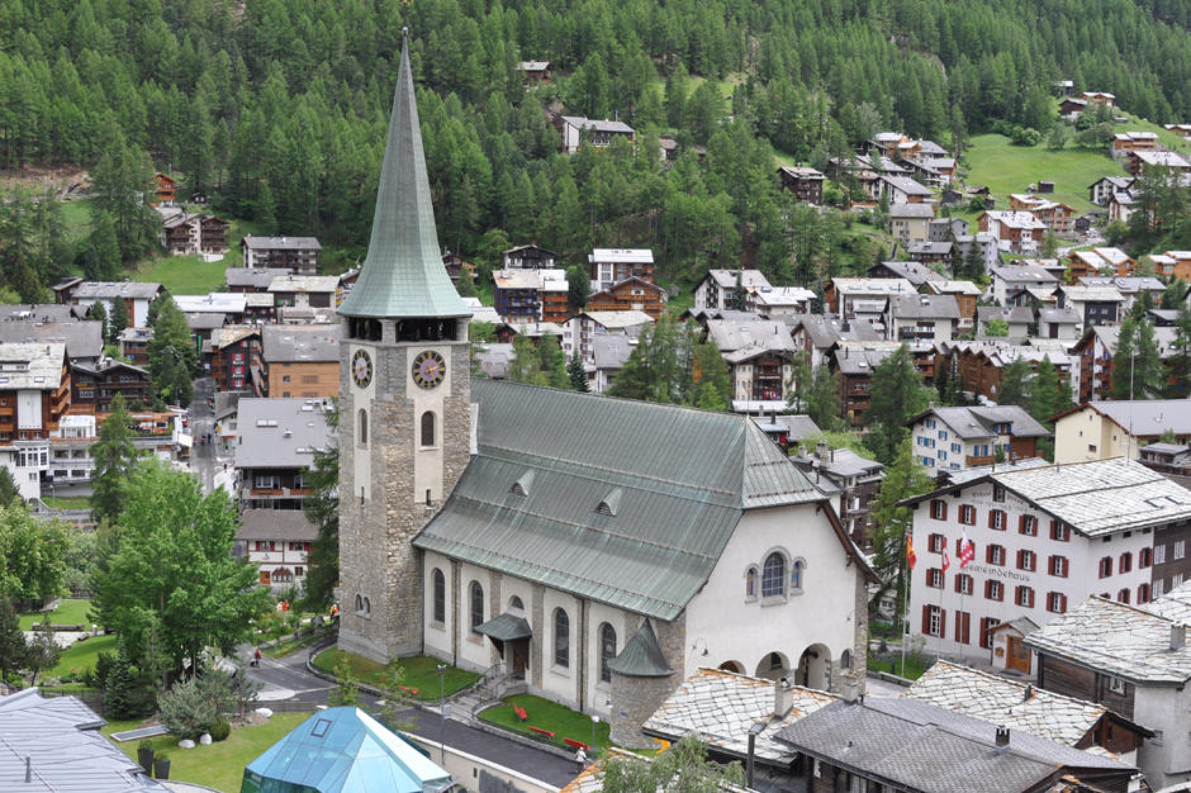 Aerial View - St. Mauritius Pfarrkirche,Zermatt, Switzerland