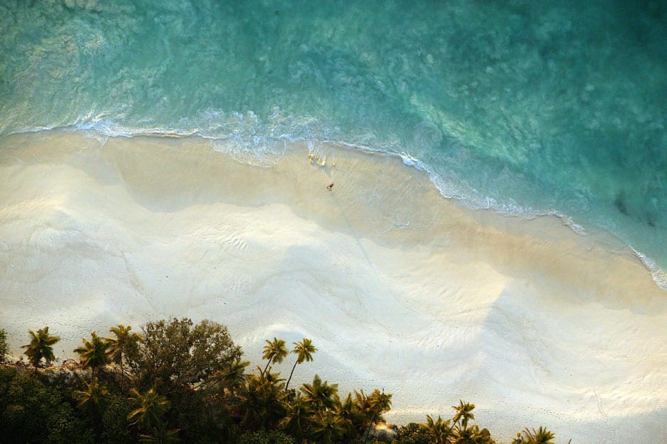 Aerial view of beach in the Seychelles
