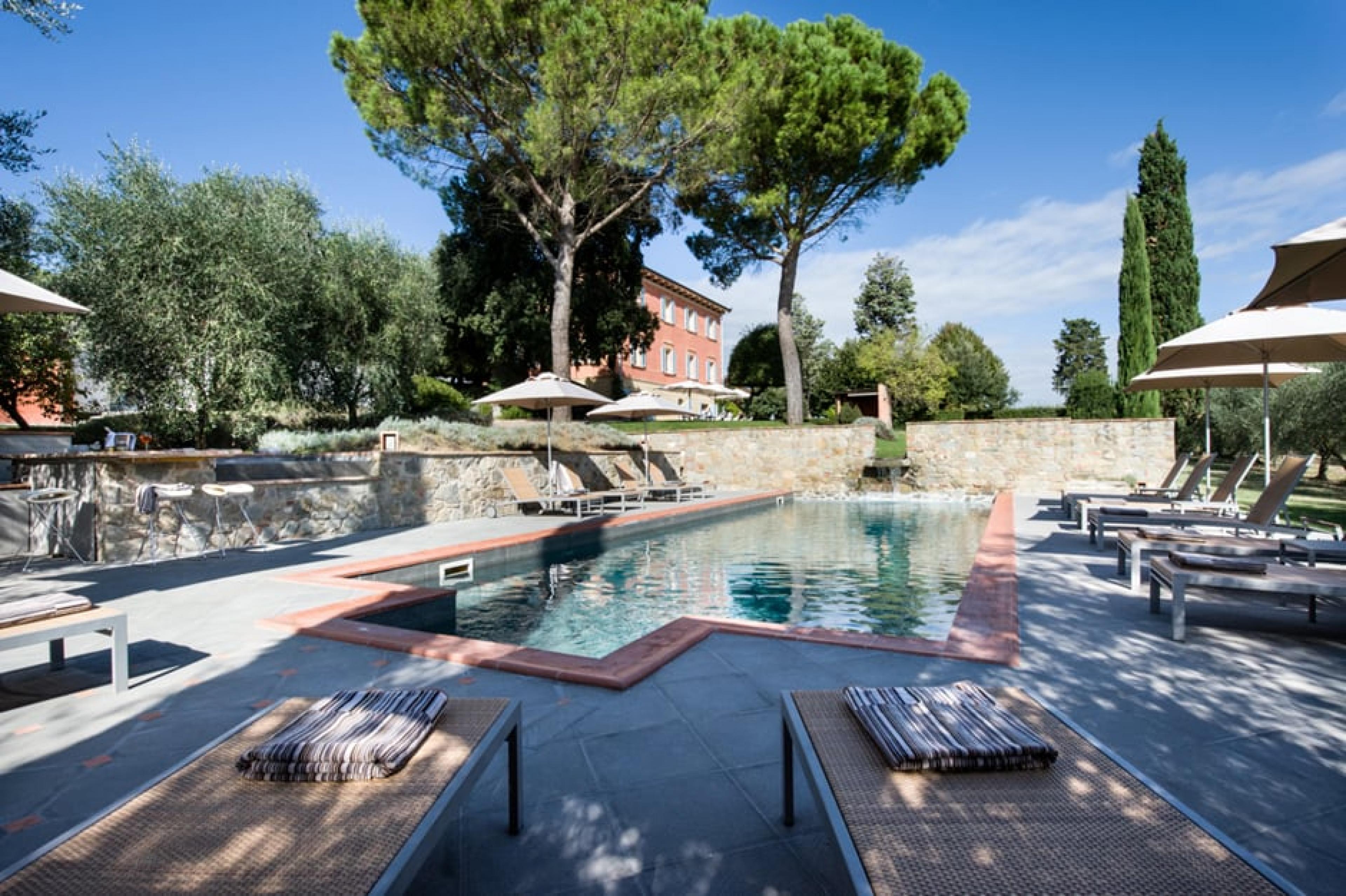 Pool Lounge at Fontelunga Hotel and Villas, Tuscany, Italy