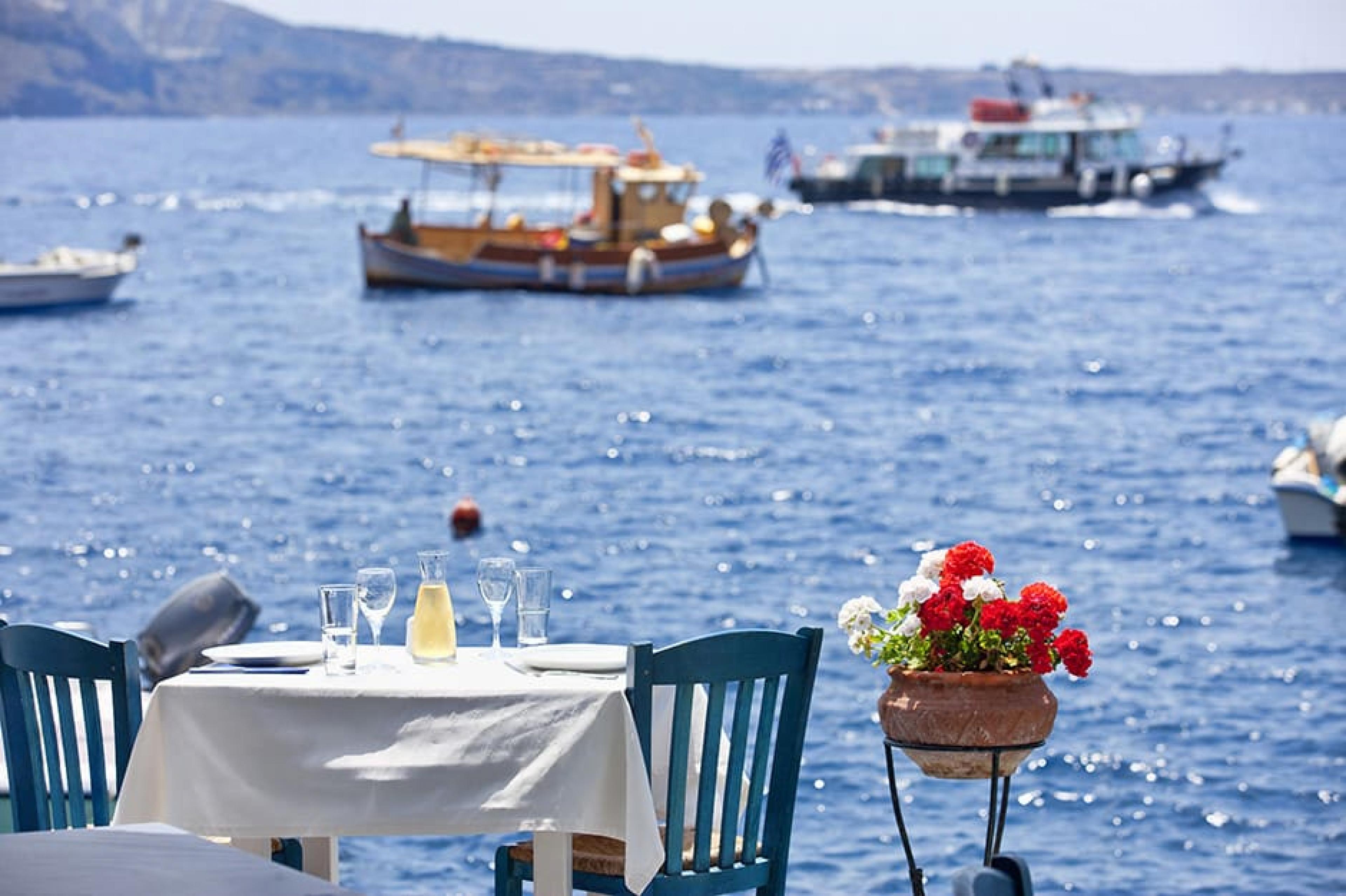 Sea Lounge at Sunset, Santorini, Greece
