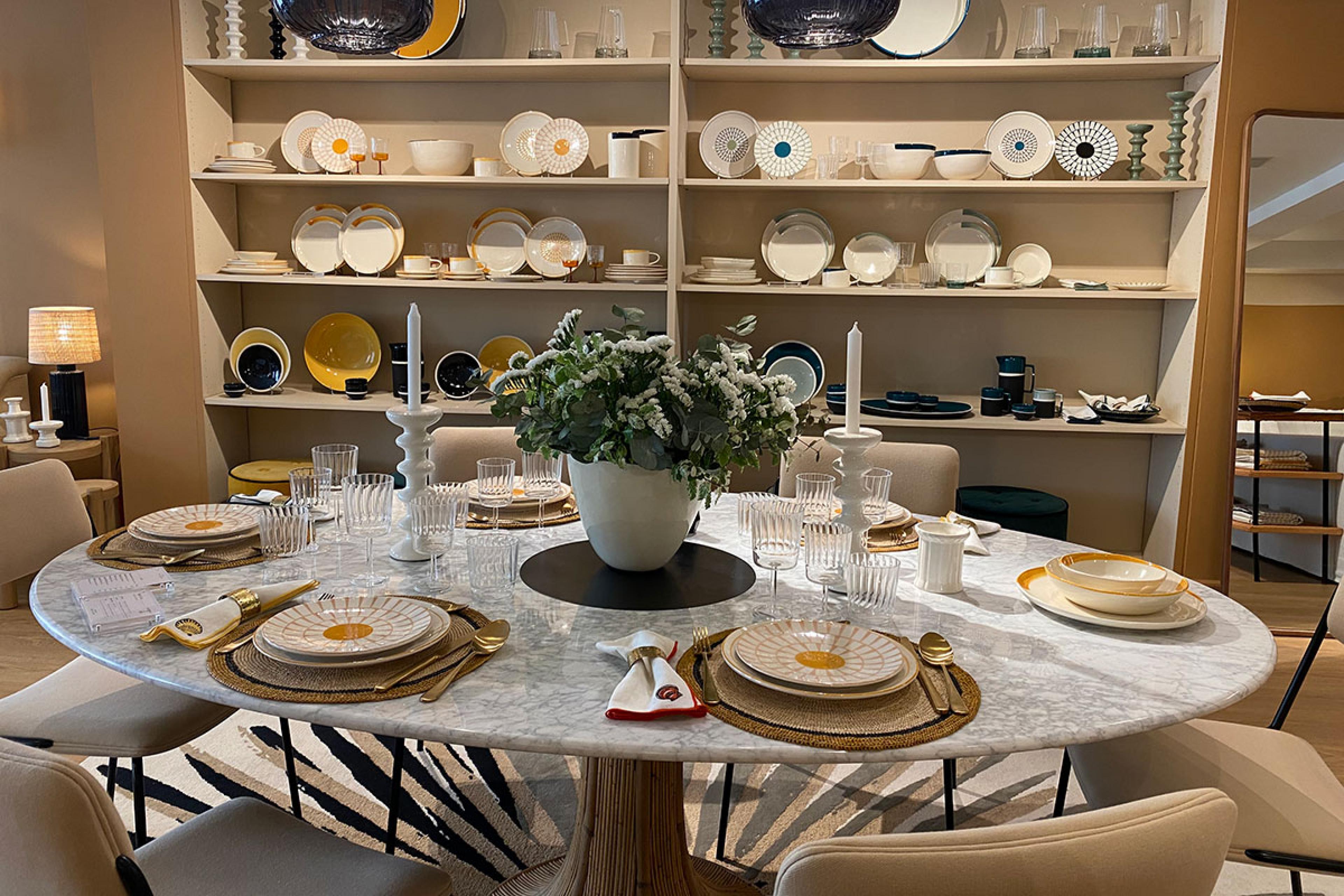 table display on sale at home and furniture boutique in paris