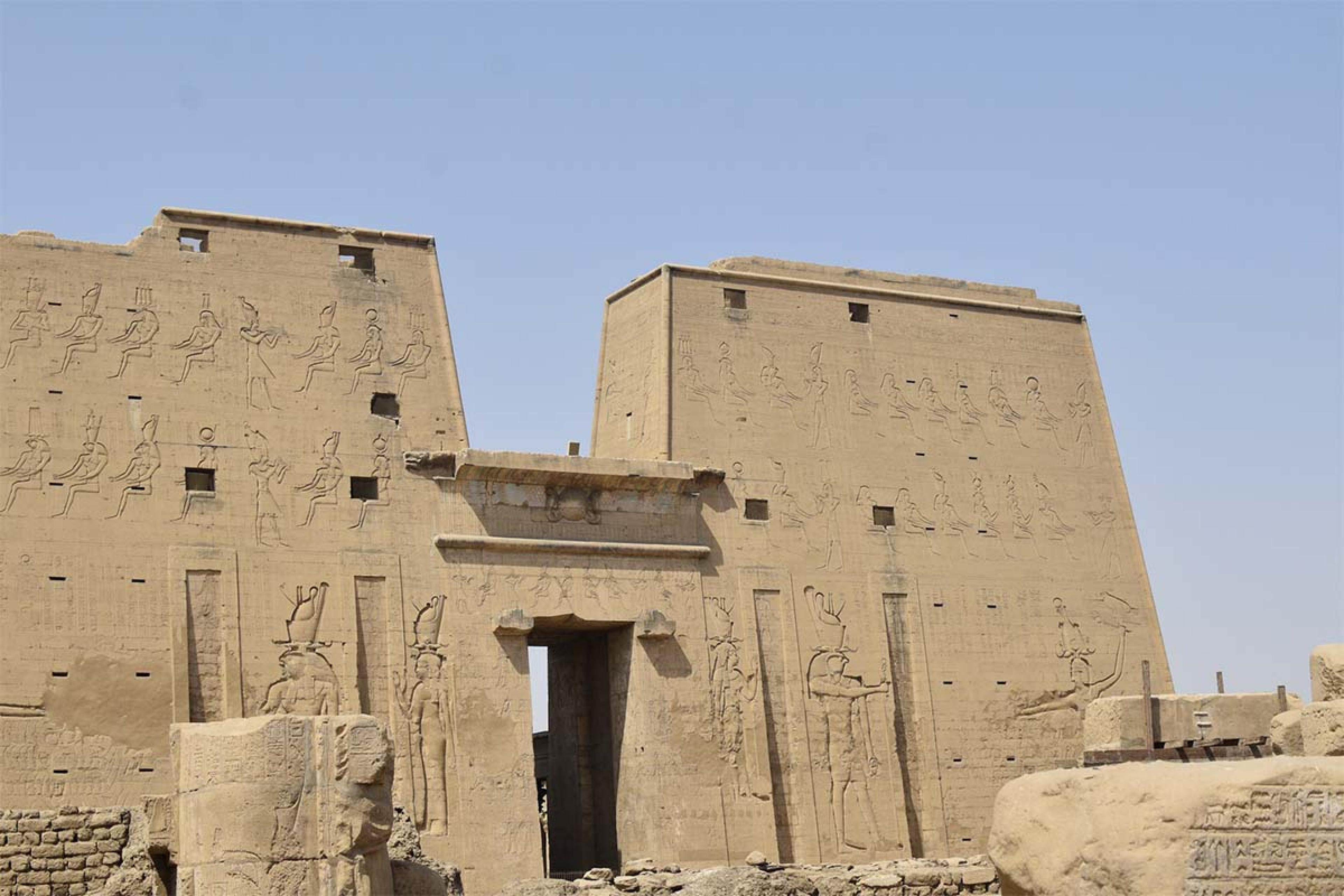 stone temple with egyptian carvings