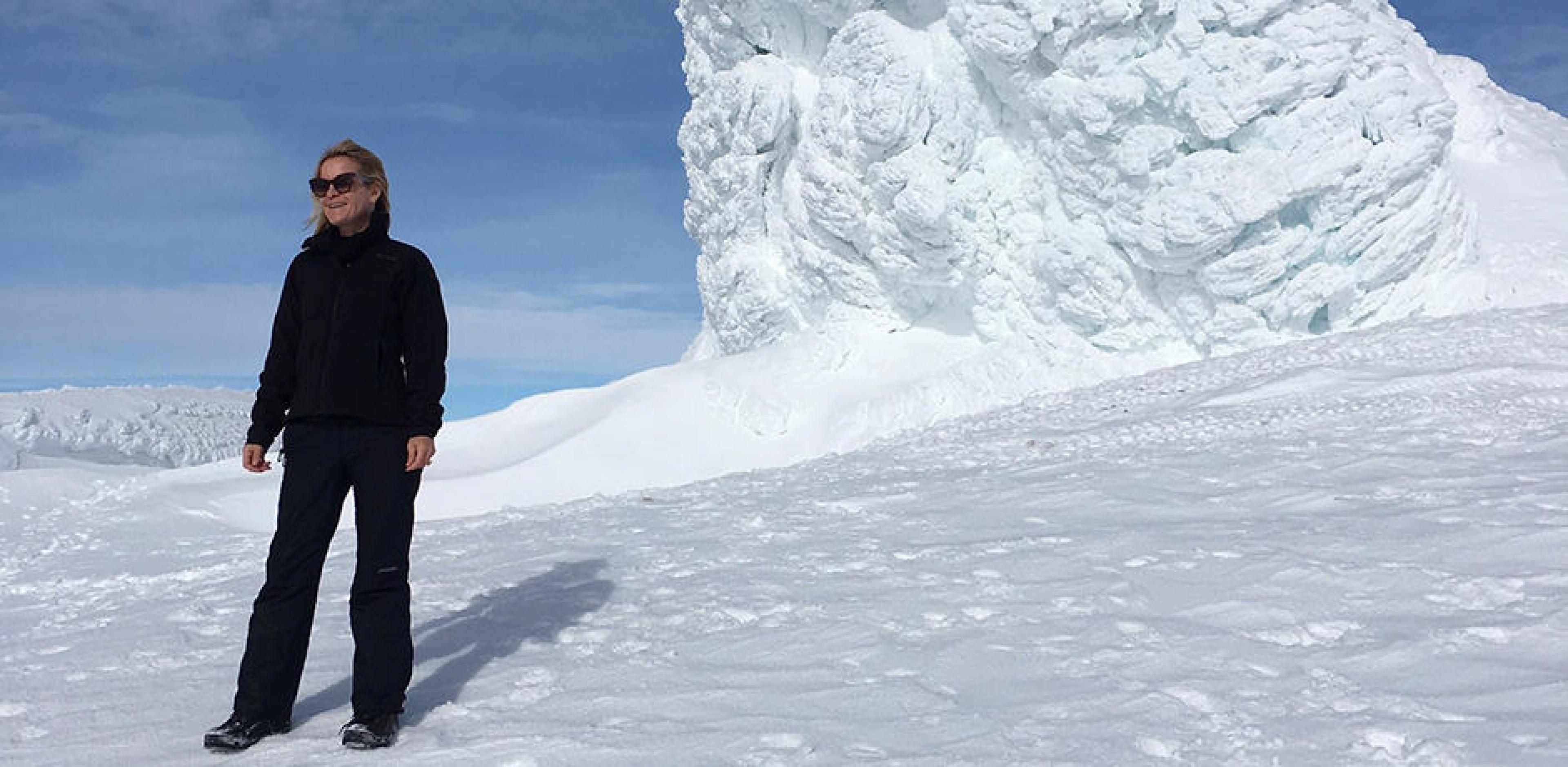 Melissa Biggs Bradley on snowy landscape in Iceland