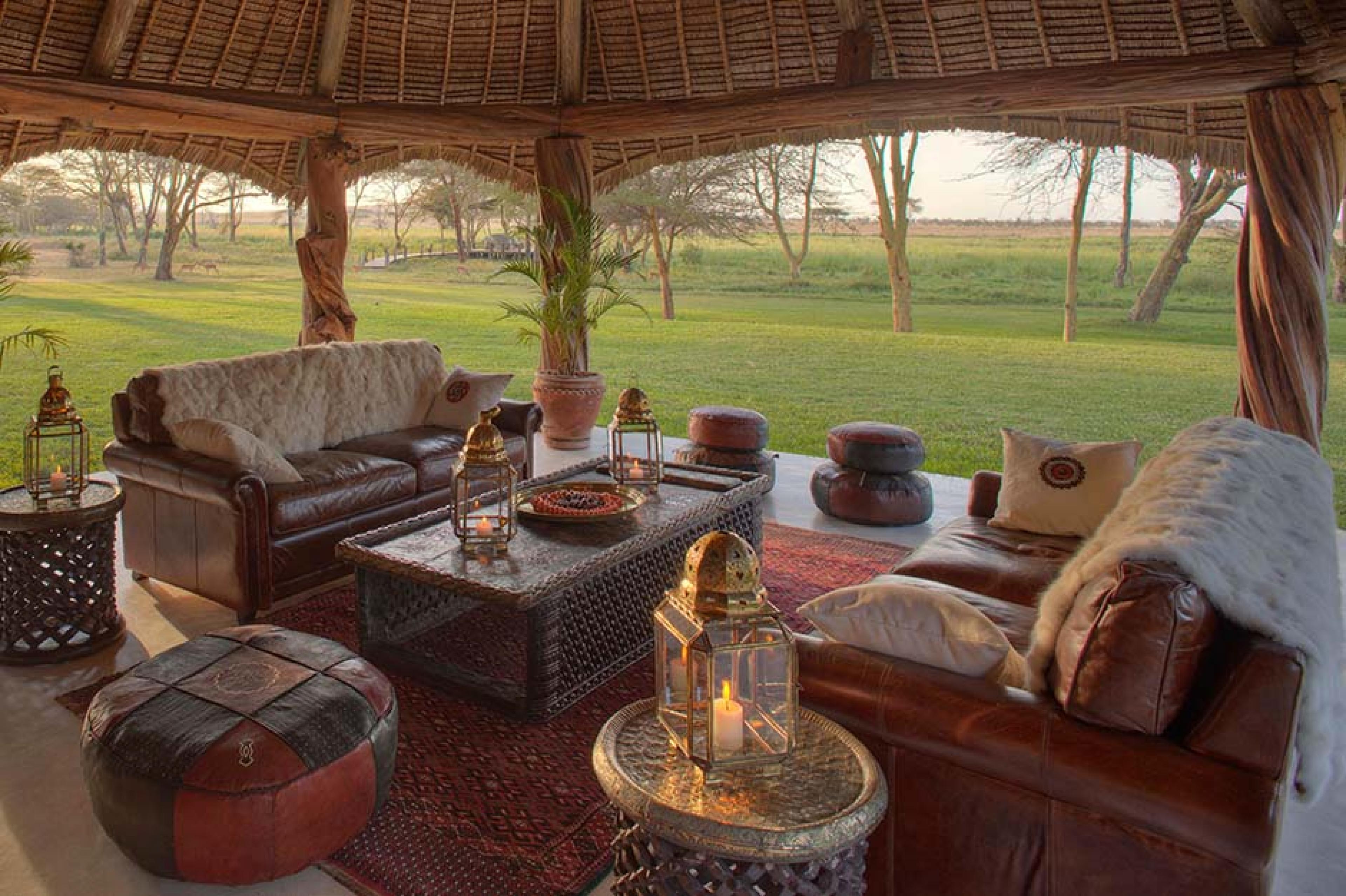 safari veranda with leather chairs and beautiful views