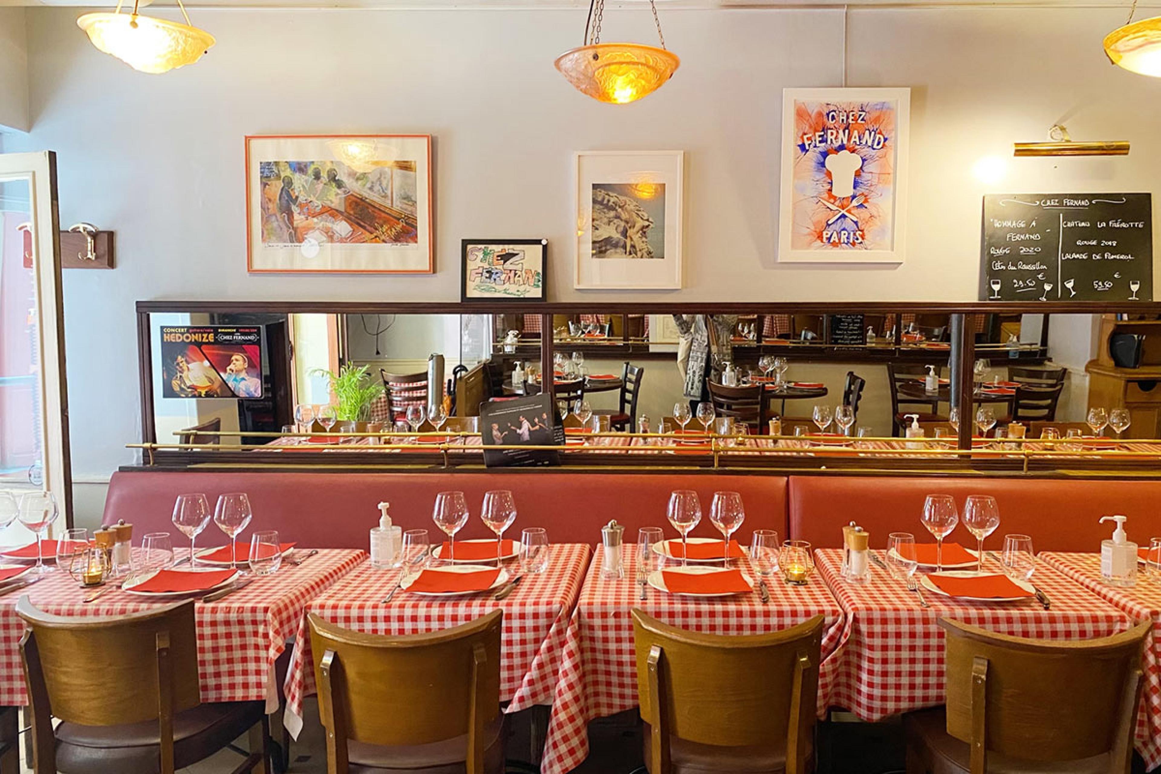 french restaurant with red and white checker tables