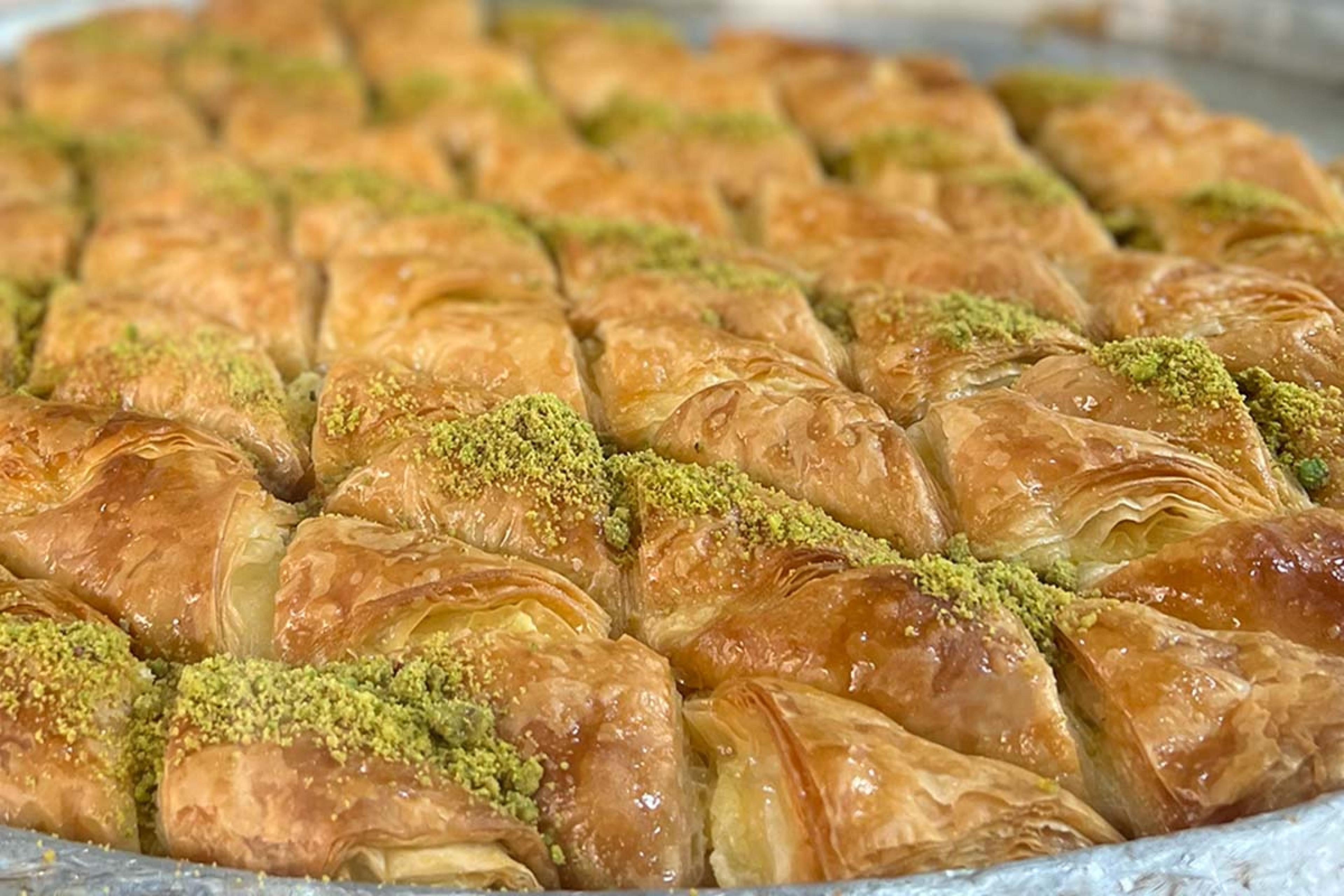 flaky pastry with pistachio on top