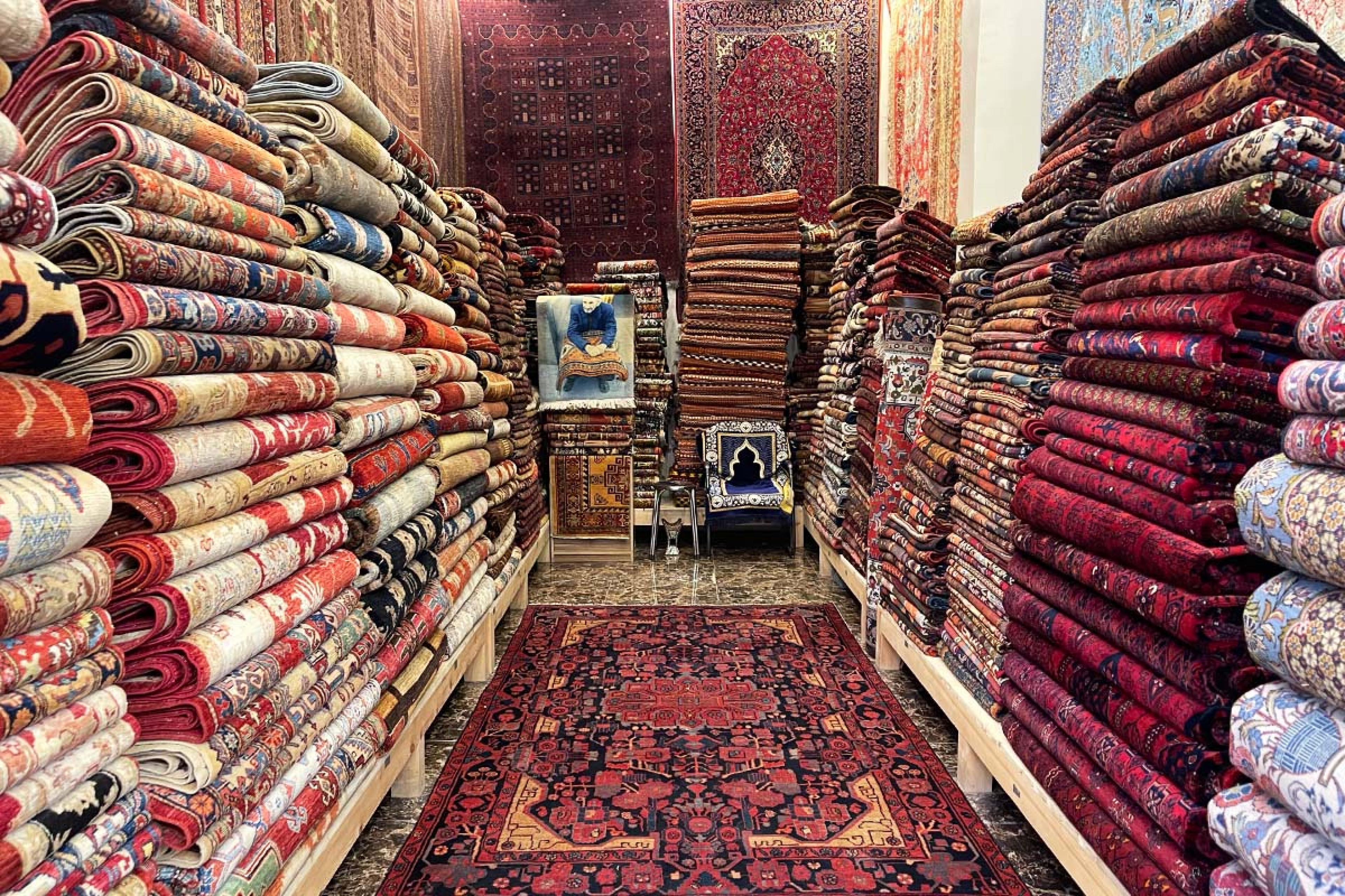 piles of patterned rugs