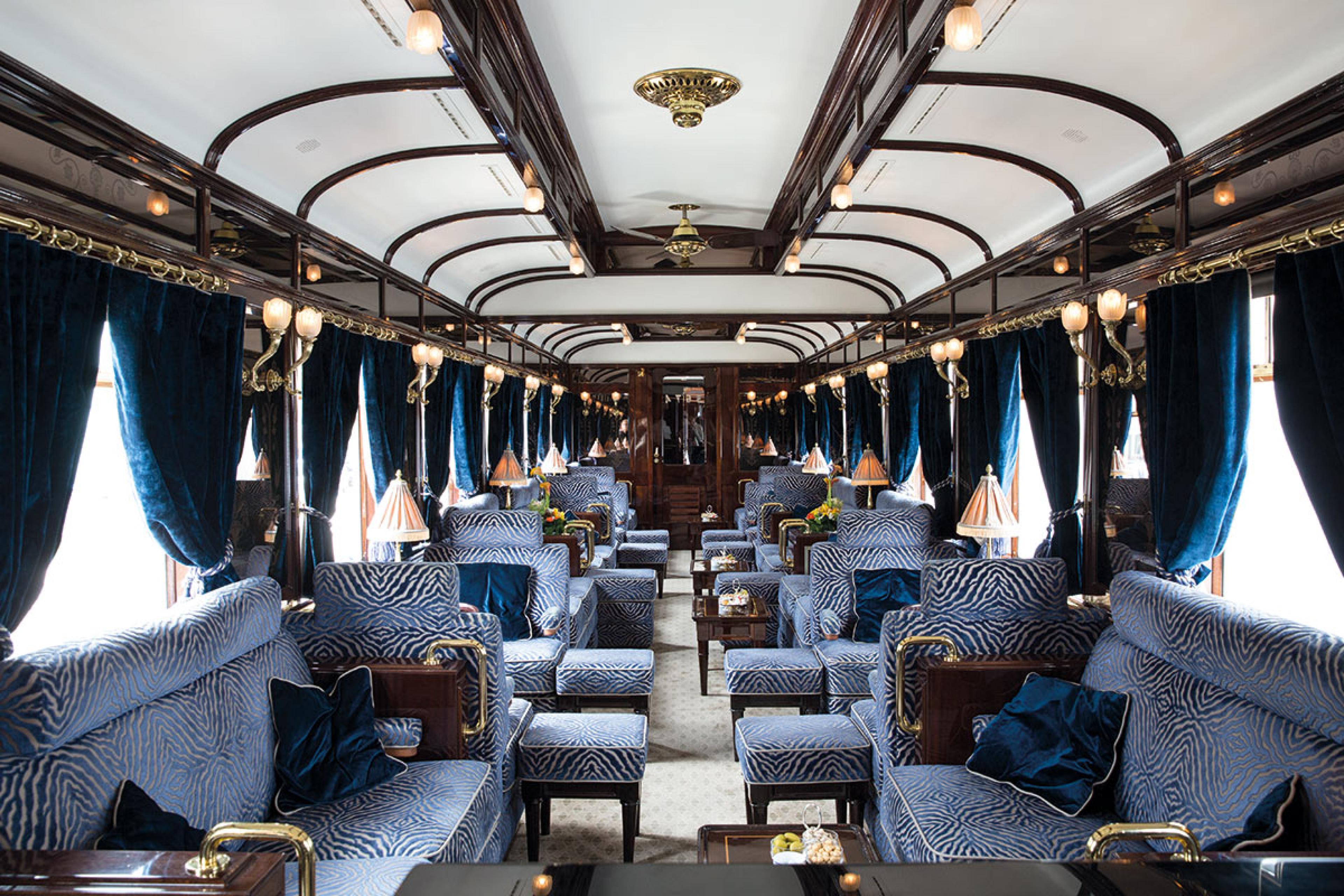 luxurious train lounge car in art deco style