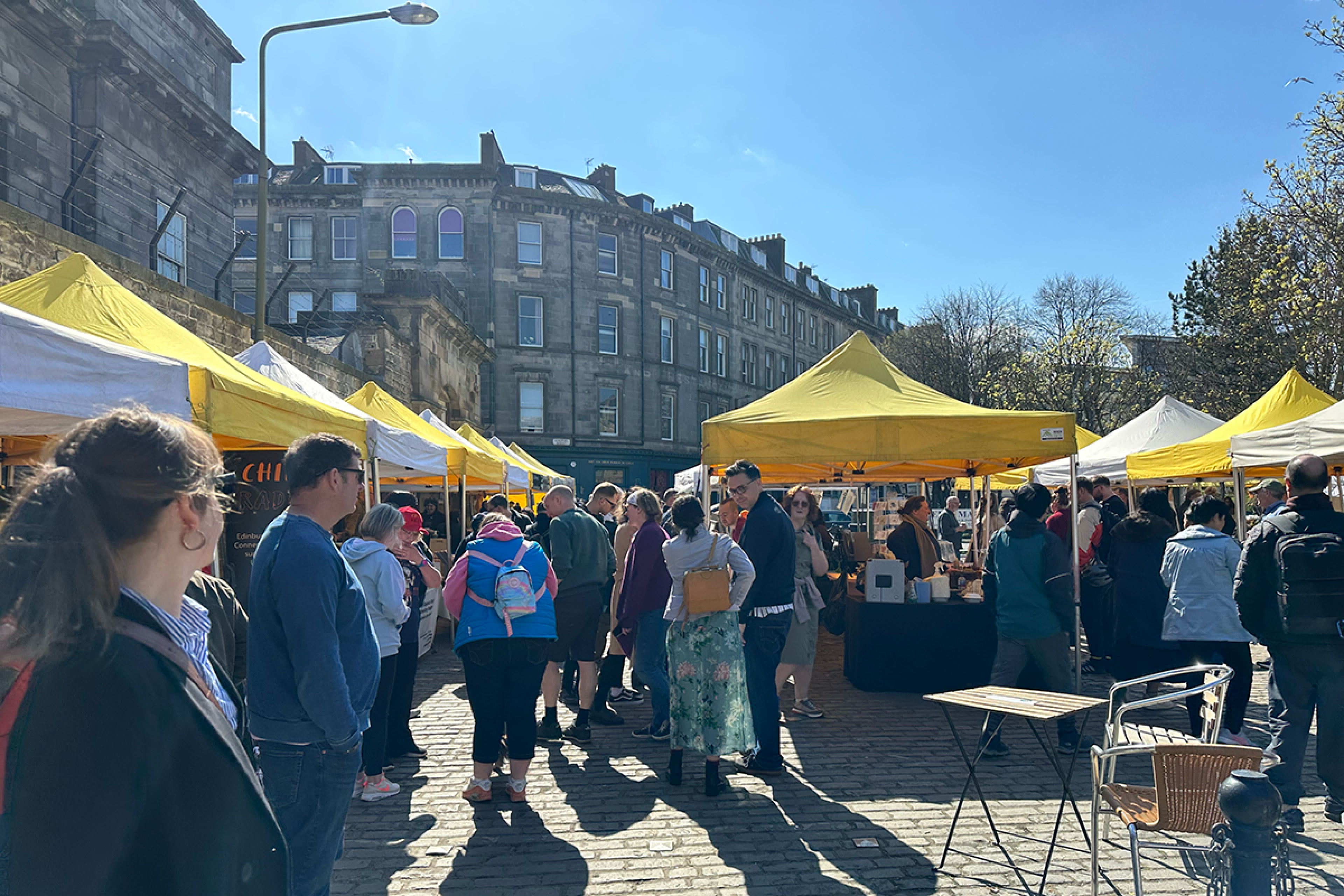Leith Market Stalls and people walking around