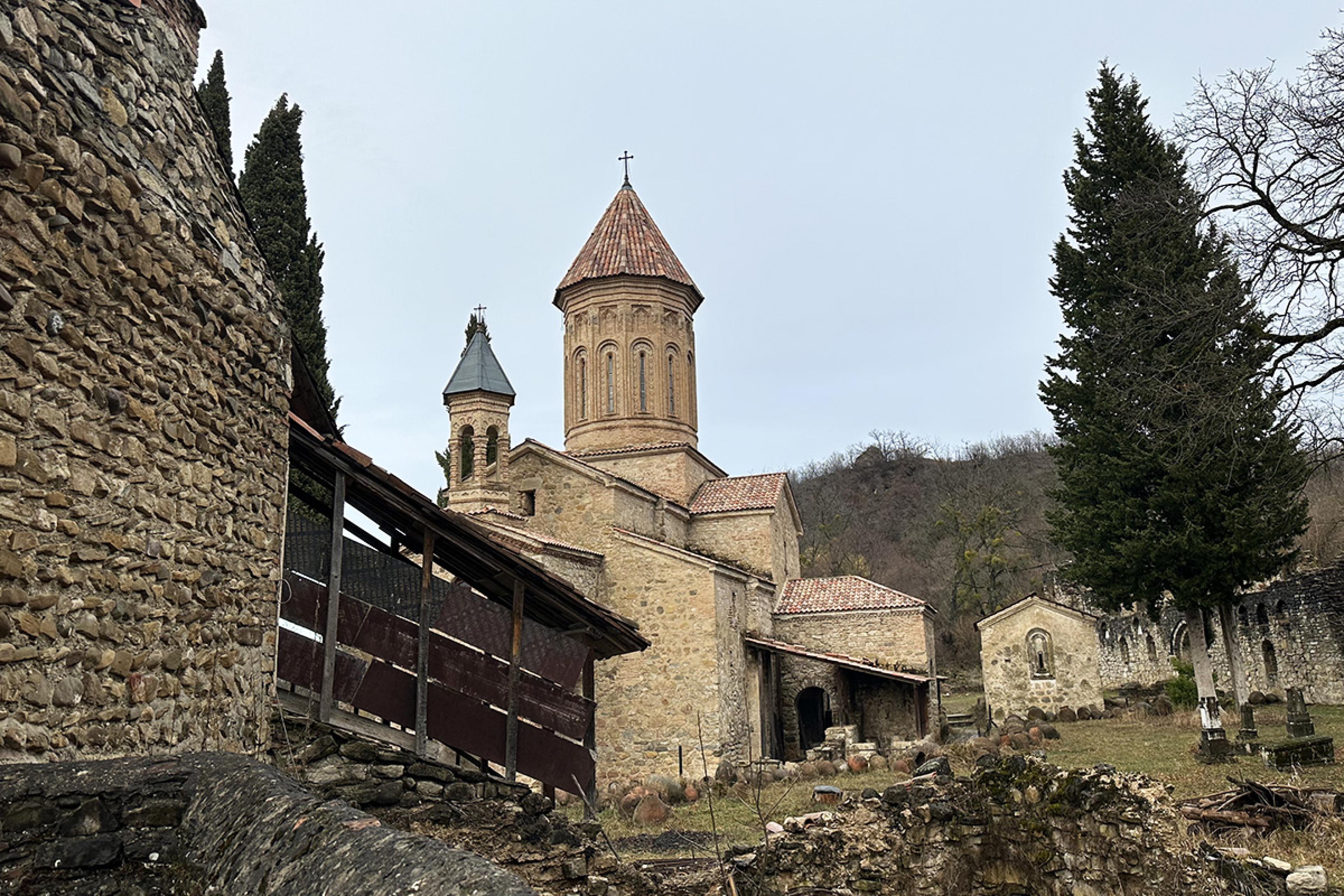 view of a stone monastery