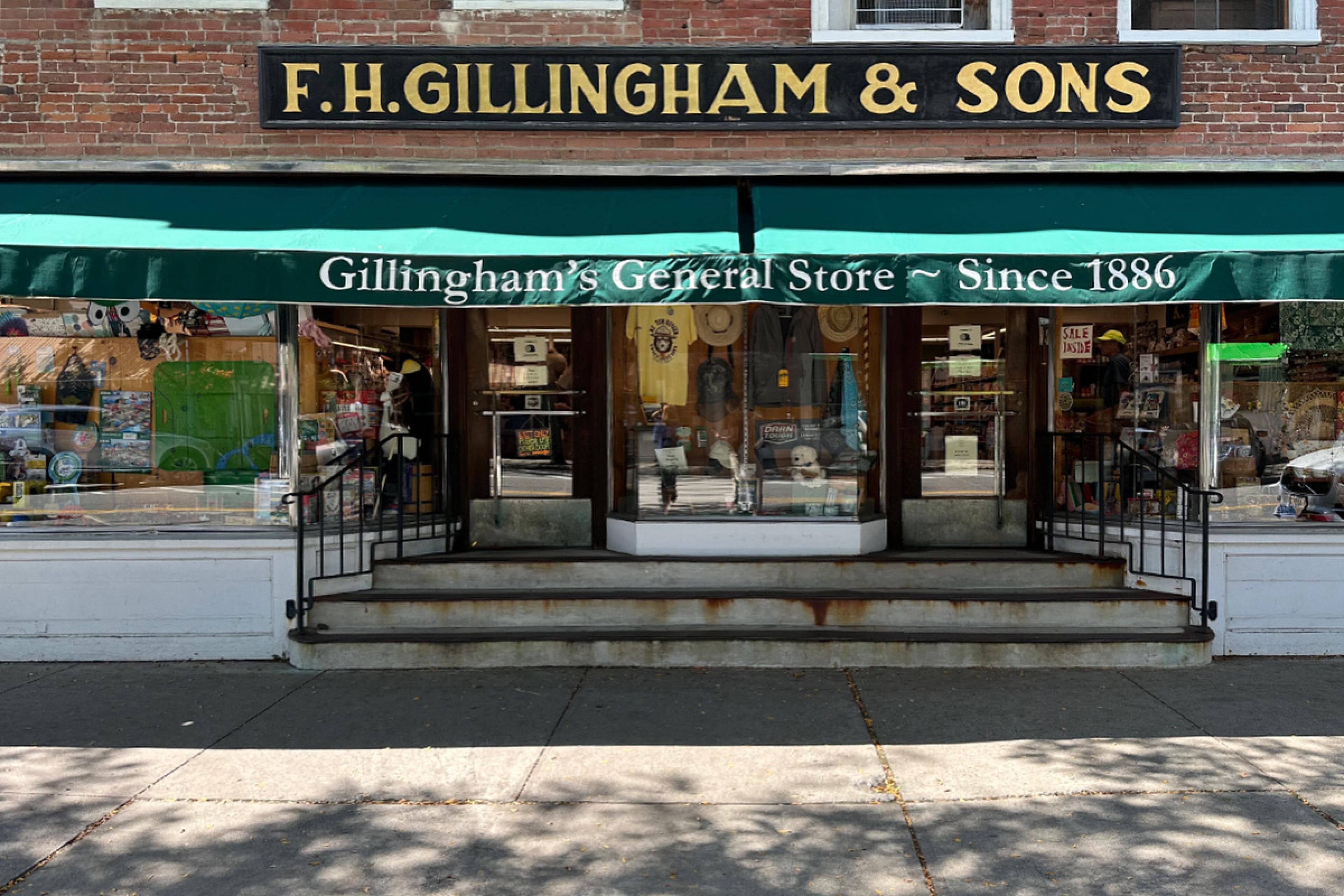 store exterior saying F H Gillingham and Sons
