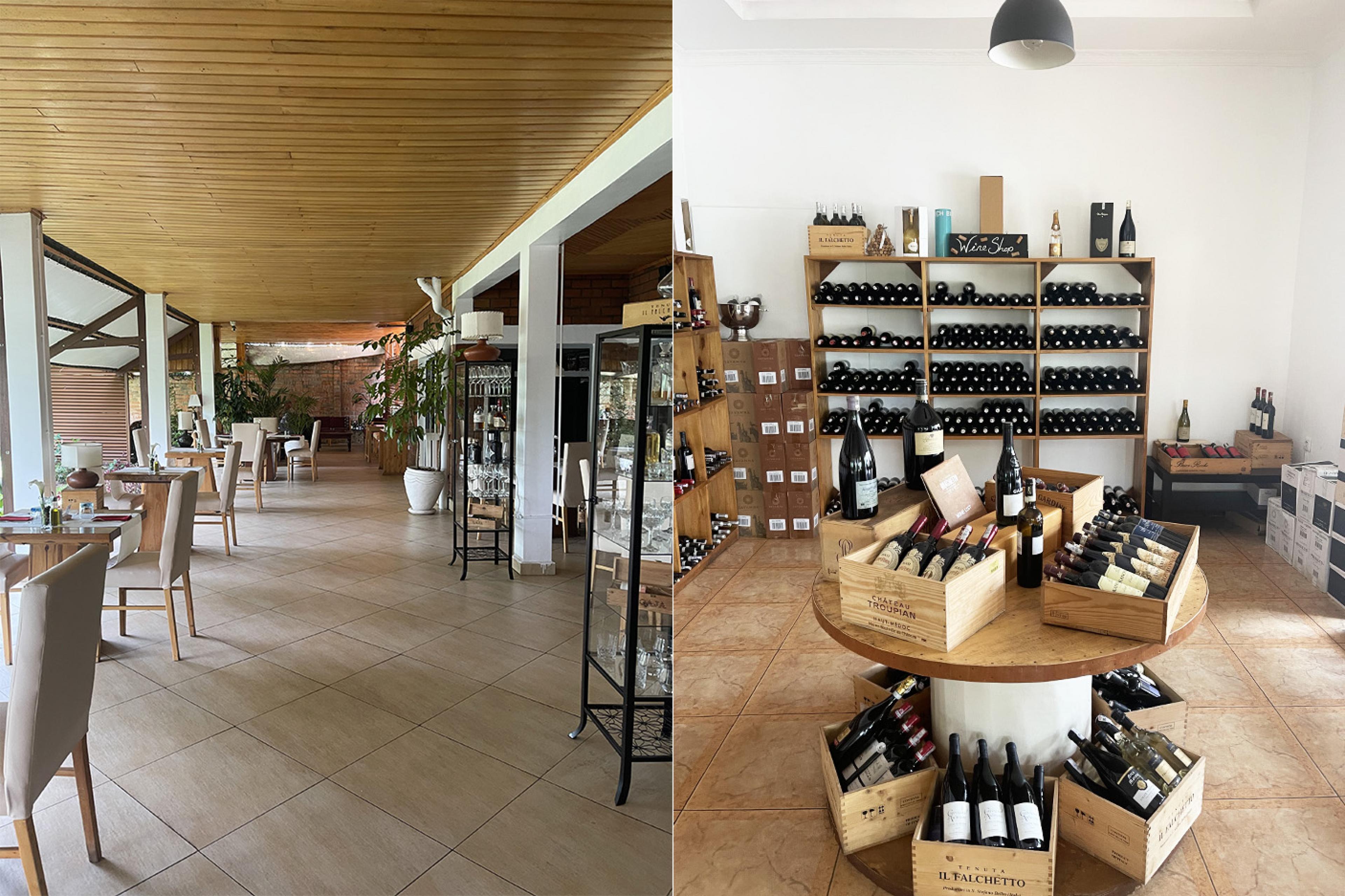spacious restaurant and a wine shop