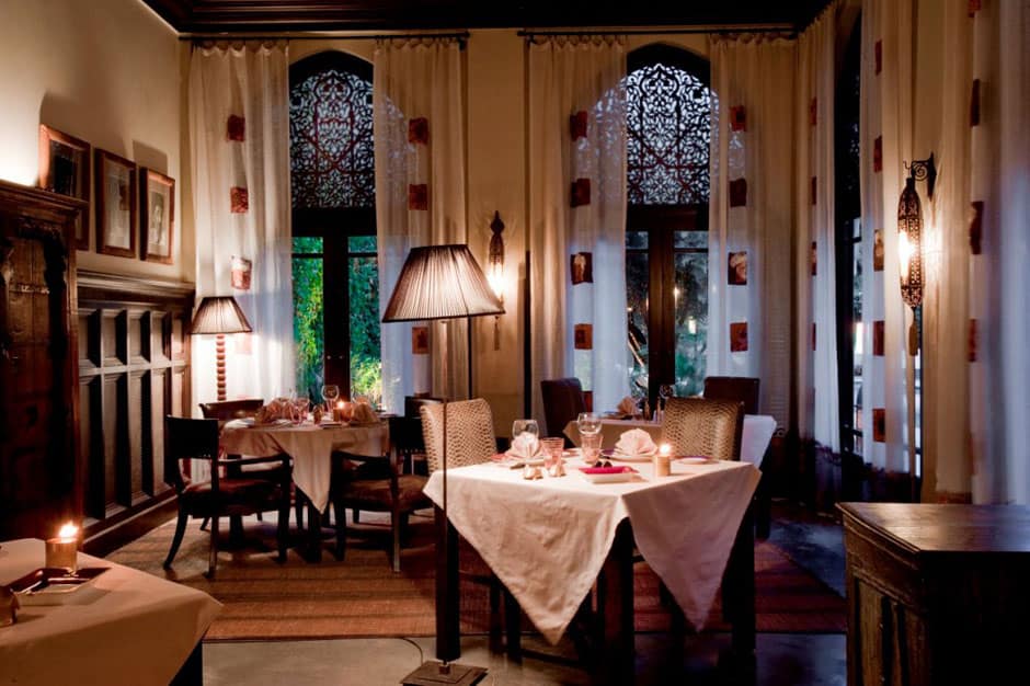 The candlelit restaurant at Villa des Orangers in Marrakech Morocco