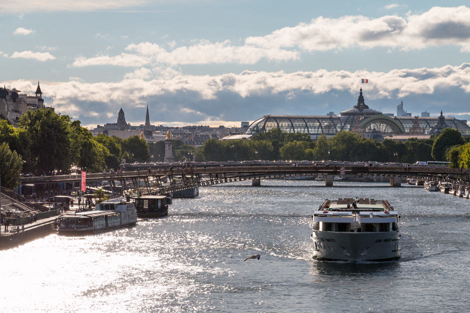Boat in the Seine river in Paris