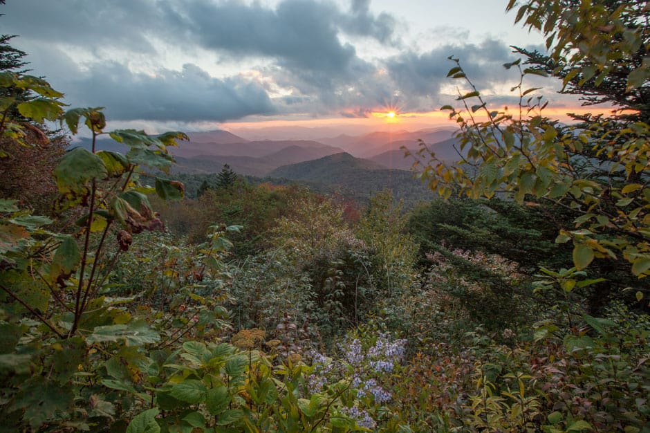 Blue Ridge Mountains and verdant foliage as seen from Asheville North Carolina