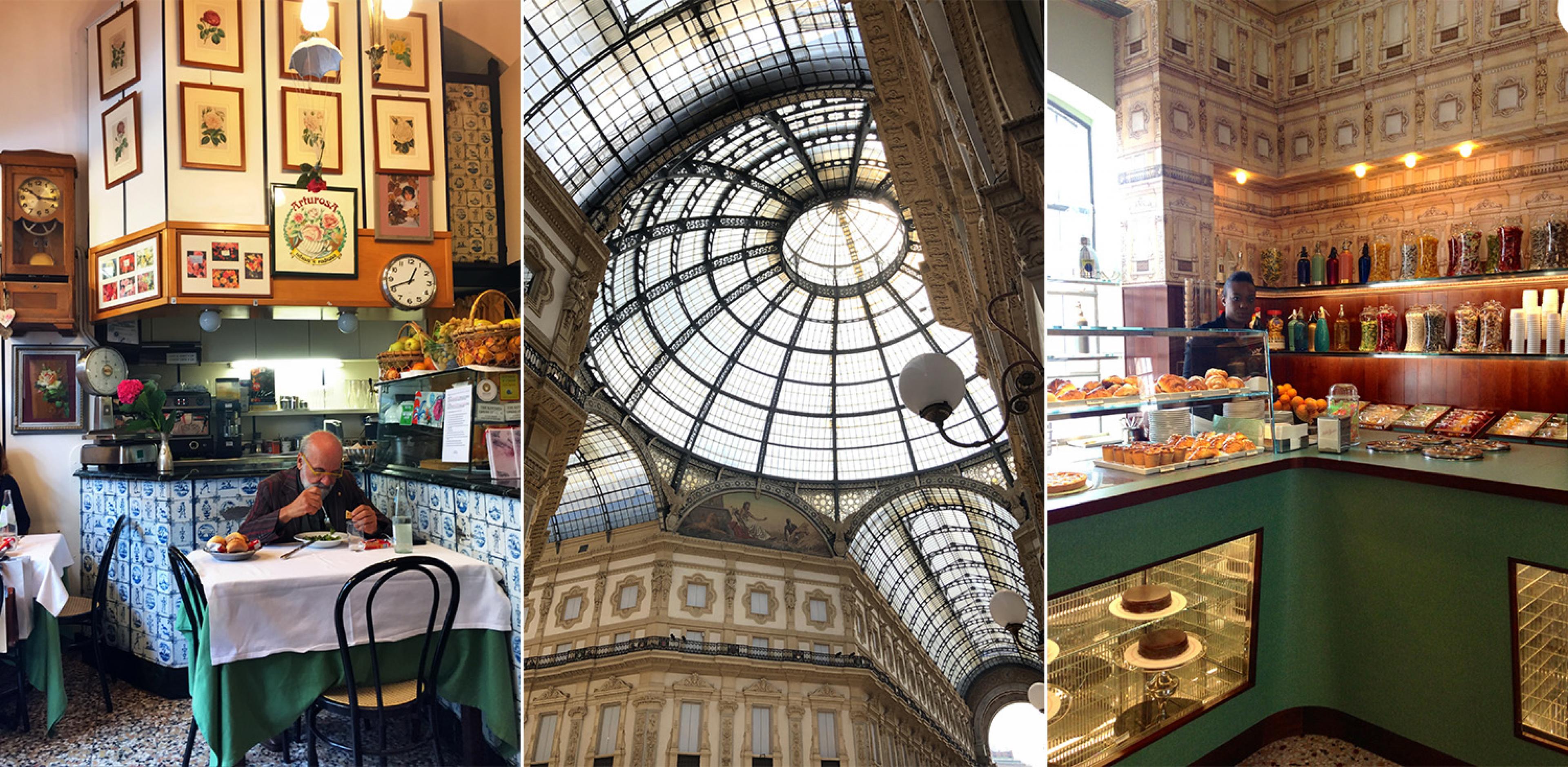 small cafe, Galleria Vittorio Emanuelle II and a cafe counter