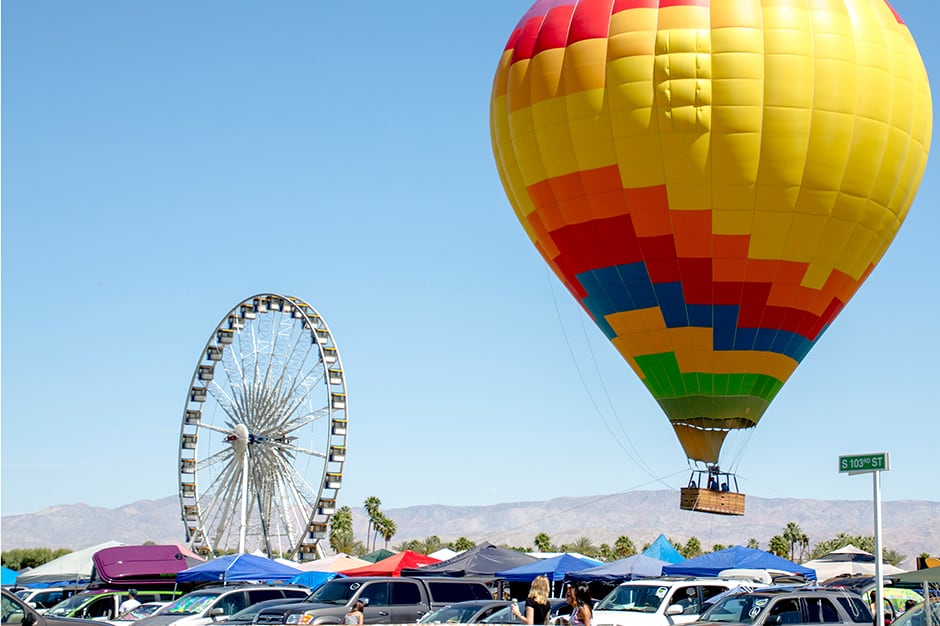 Ferris wheel and hot air balloon at Coachella