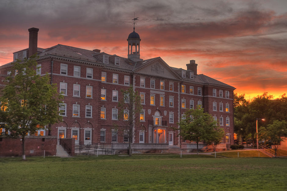 Cabot House at sunset at Harvard University in Cambridge Massachusetts