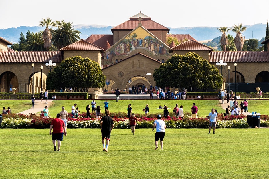 People on grounds at Stanford University in California
