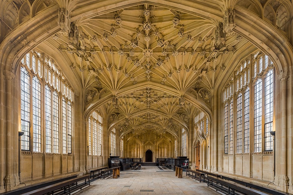 Interior of Divinity School at Oxford University in England