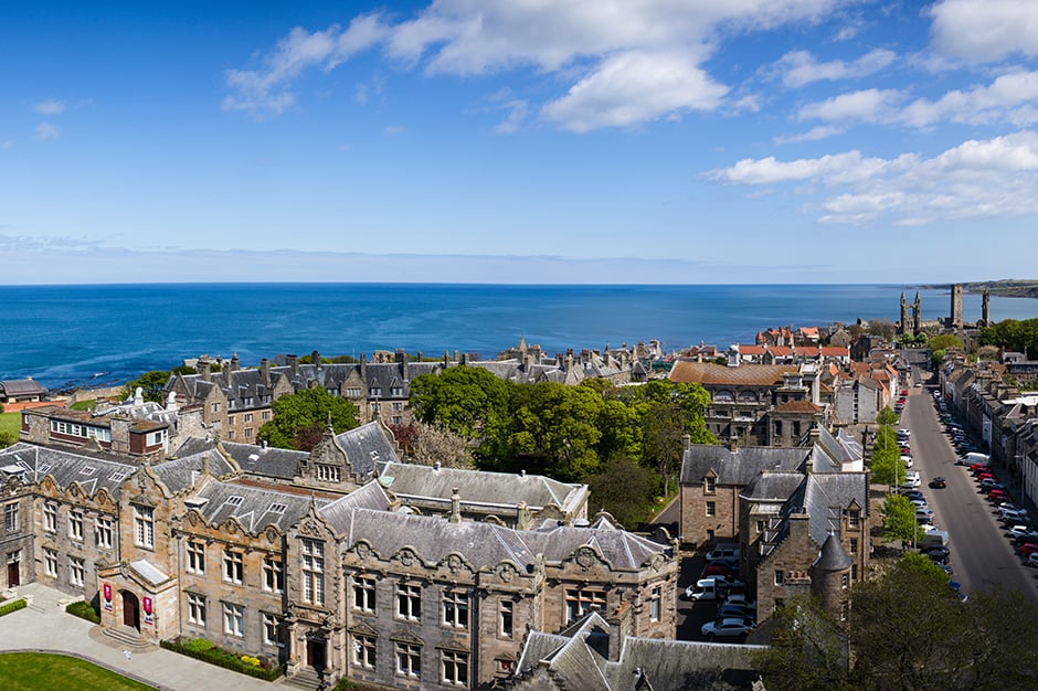 Aerial view of University at St Andrews in Scotland