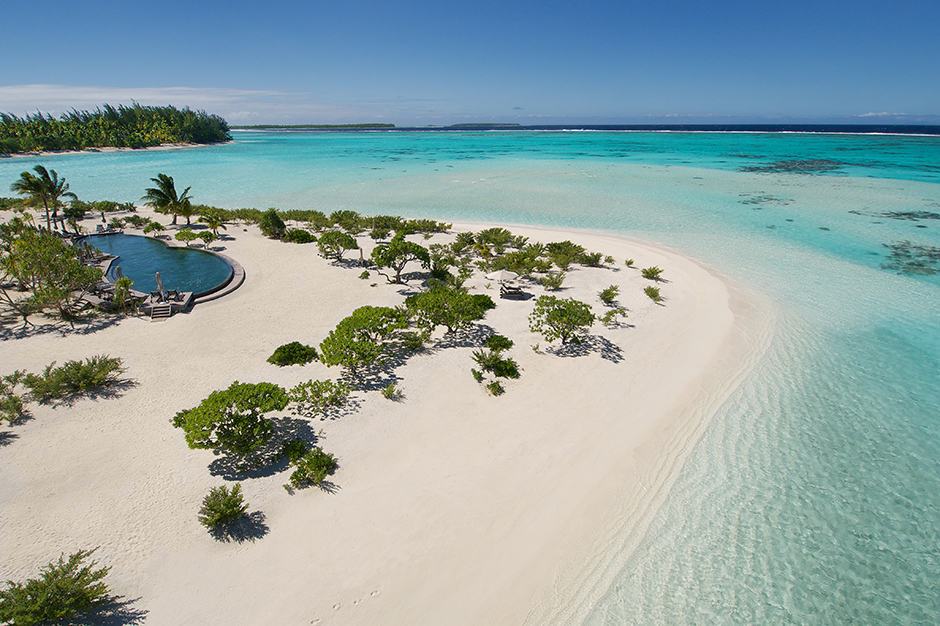 Aerial view of The Brando resort in French Polynesia