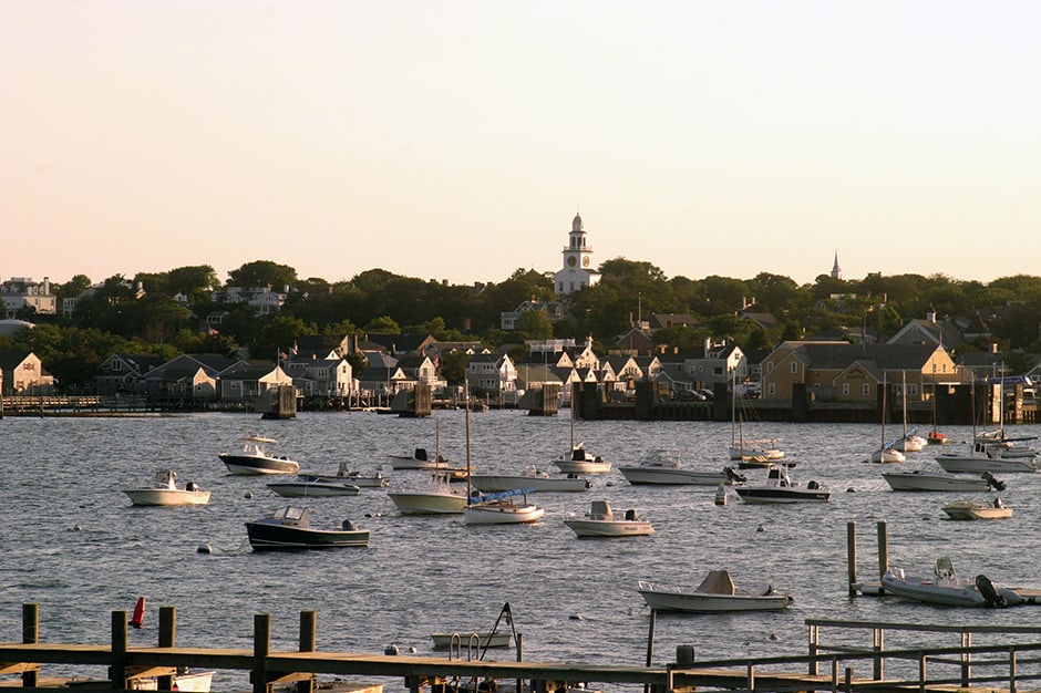 Nantucket water with anchored sailboats