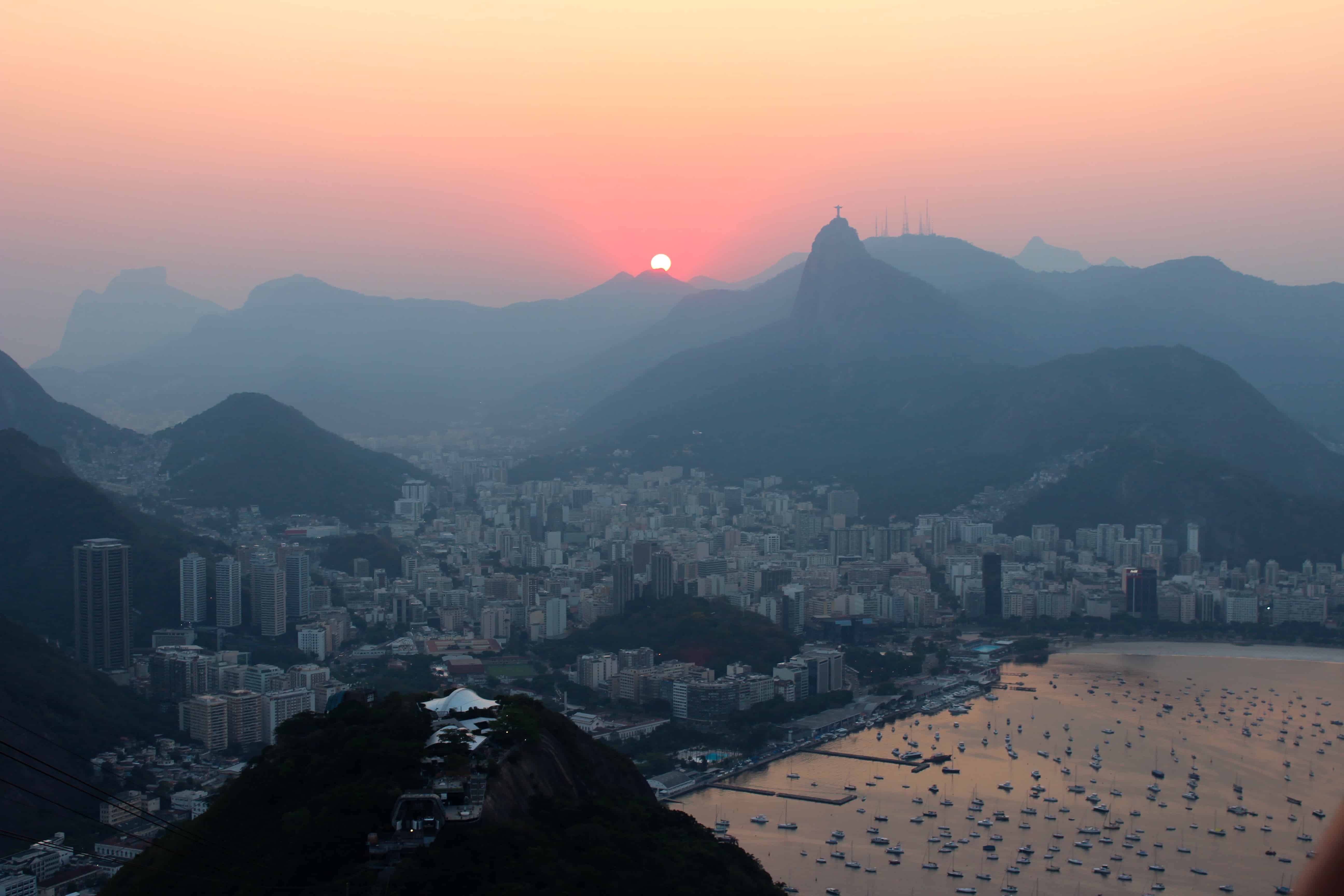 Rio de Janeiro aerial view at sunset
