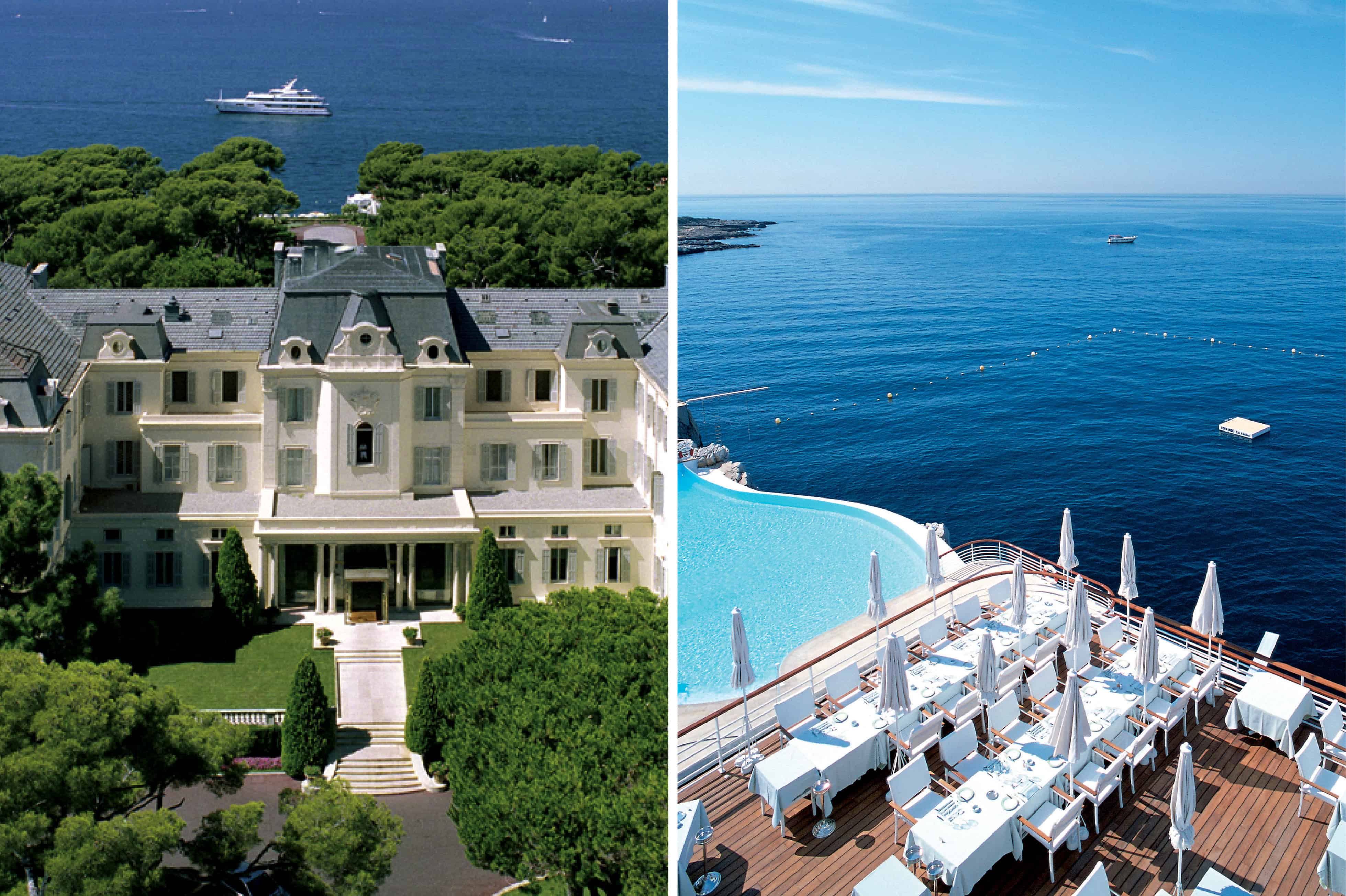 Hotel du Cap Eden Roc aerial view and pool and waterfront in the South of France