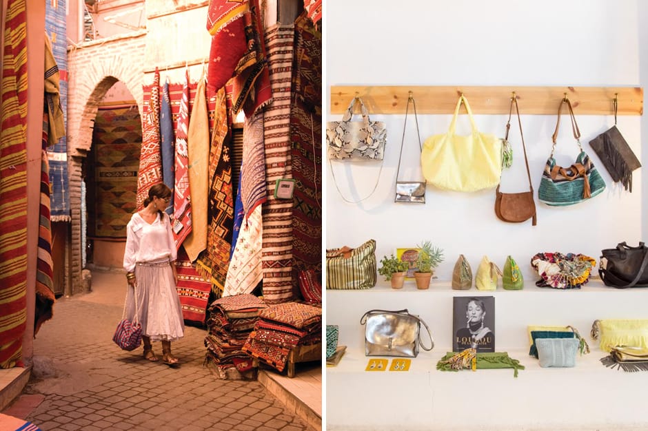 Left: Shopping for rugs; Right, Lalla Boutique, Marrakech