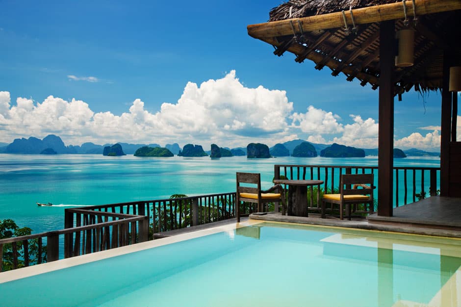 Pool and ocean view at Six Senses Yao Noi in Thailand