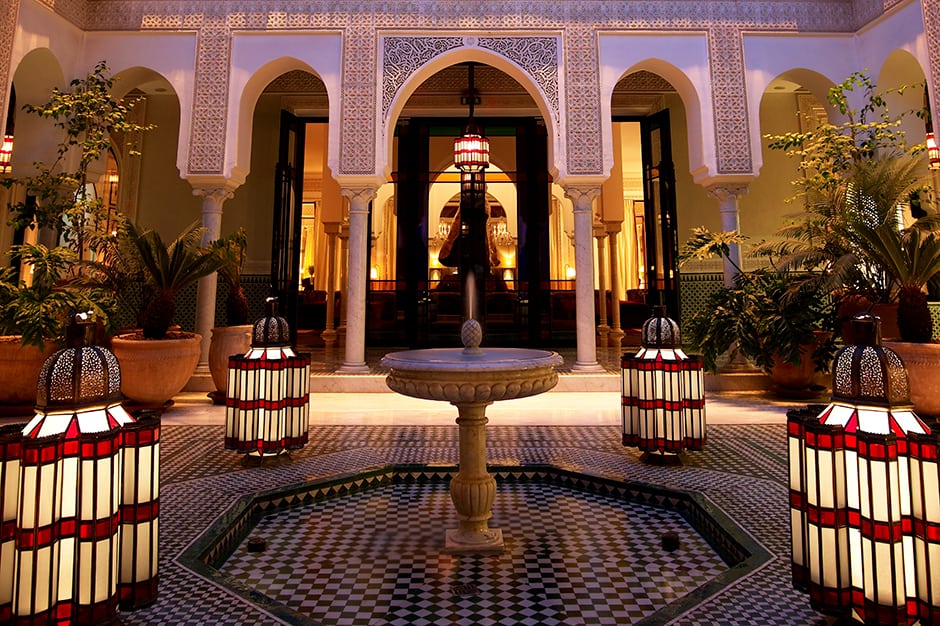 Fountain in a courtyard at La Mamounia in Marrakech