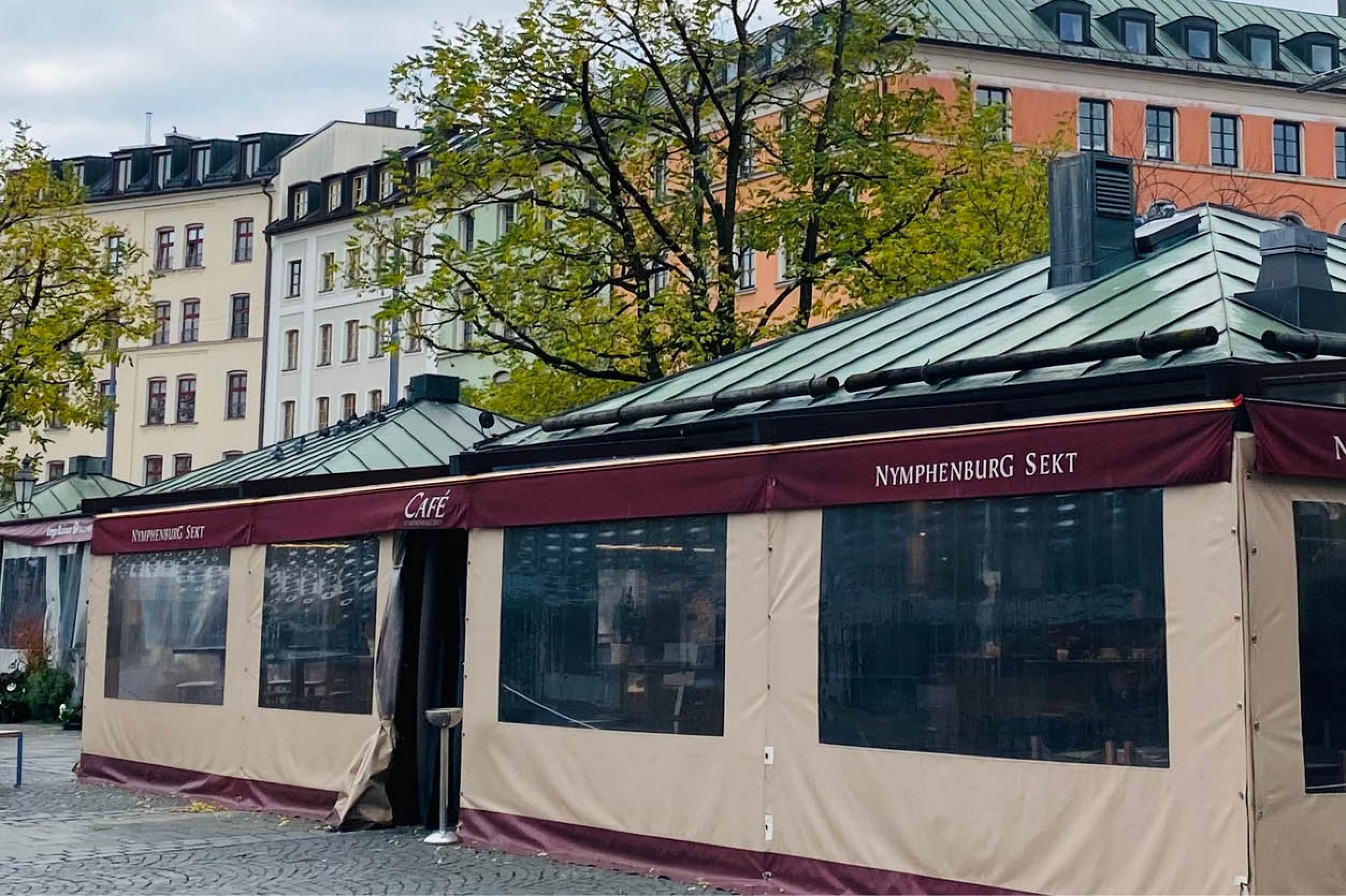 The tented restaurant and cafe Nymphenburg Sekt at the Viktualienmarkt in Munich