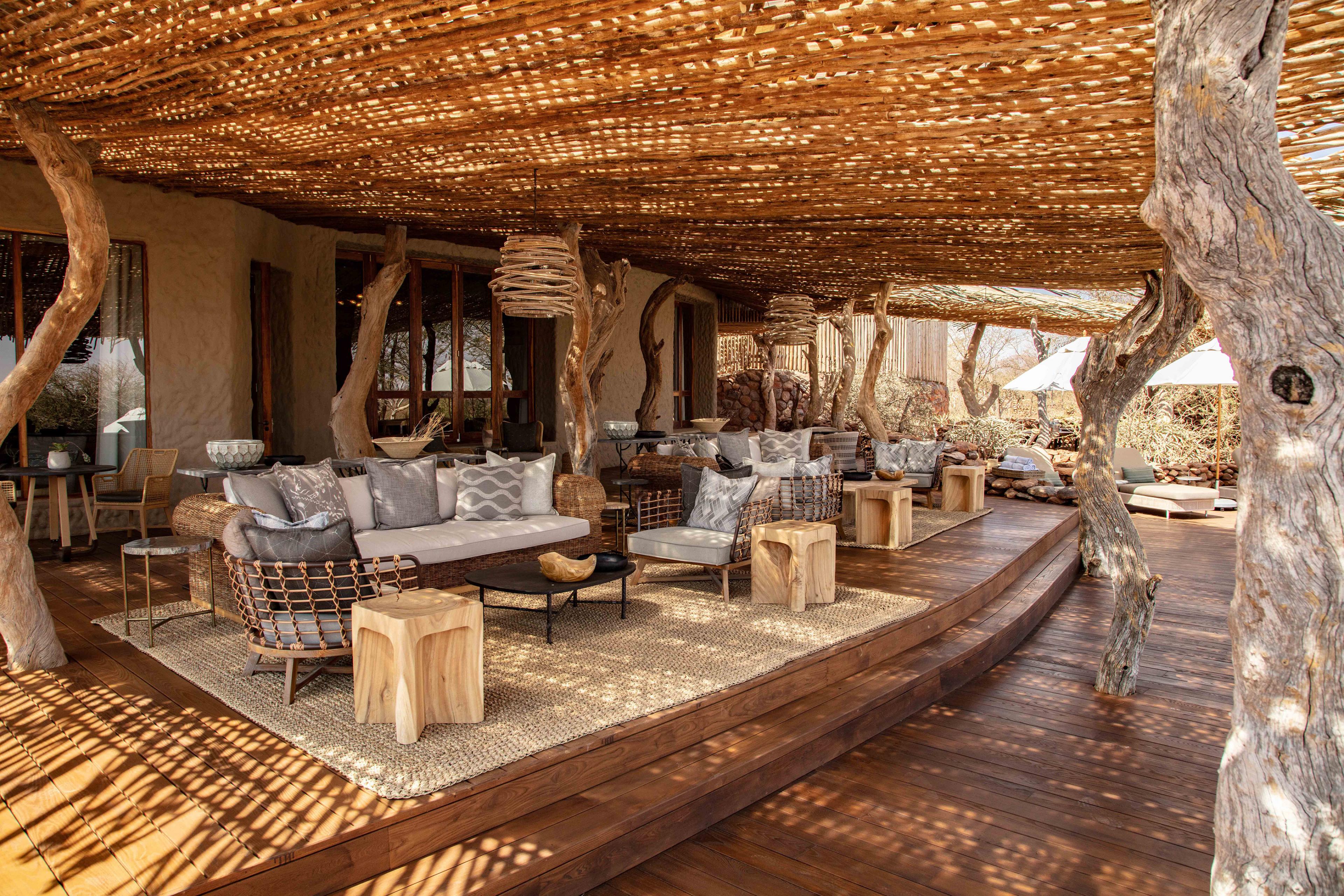safari terrace with a woven roof