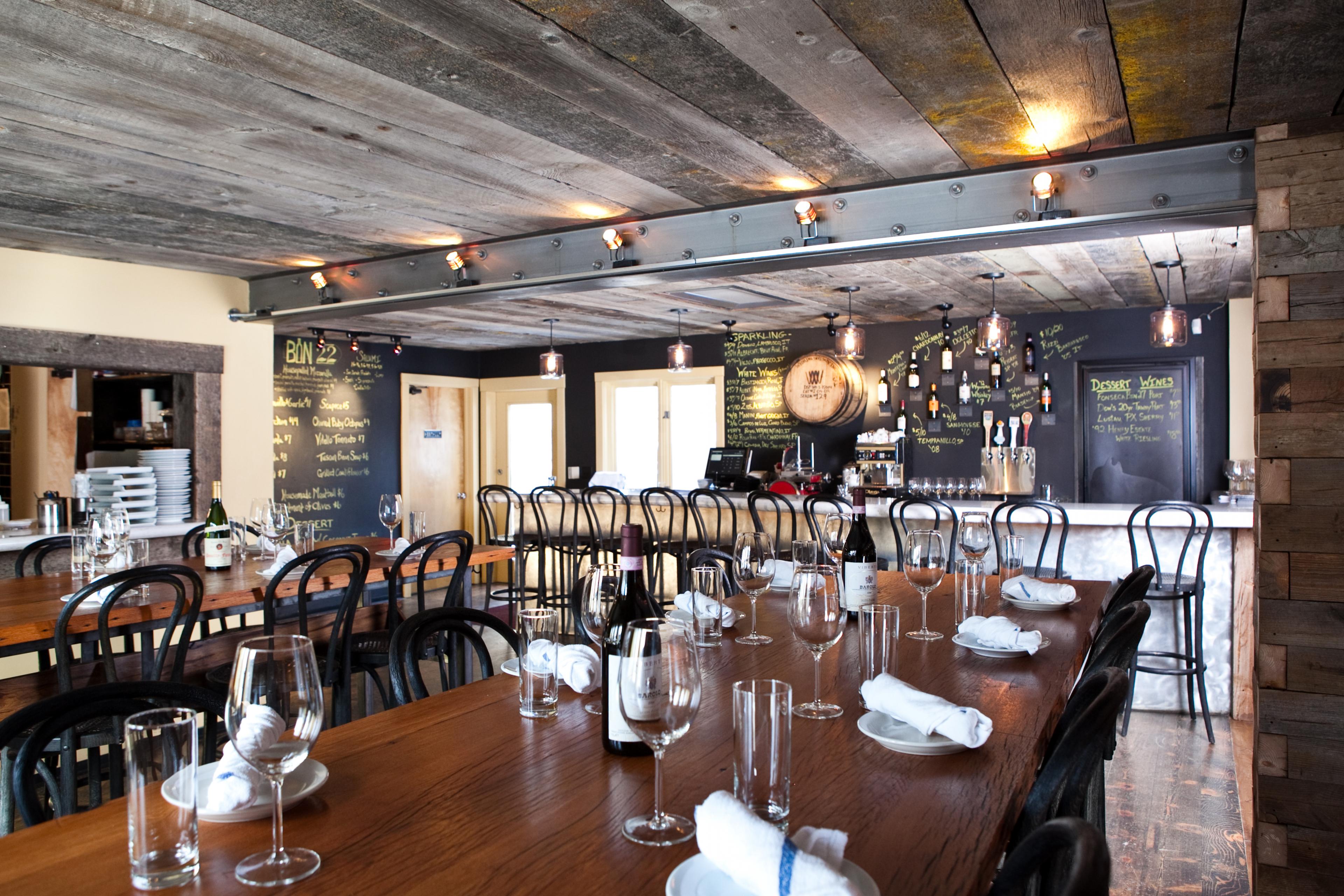 Sleek wooden wine bar interior