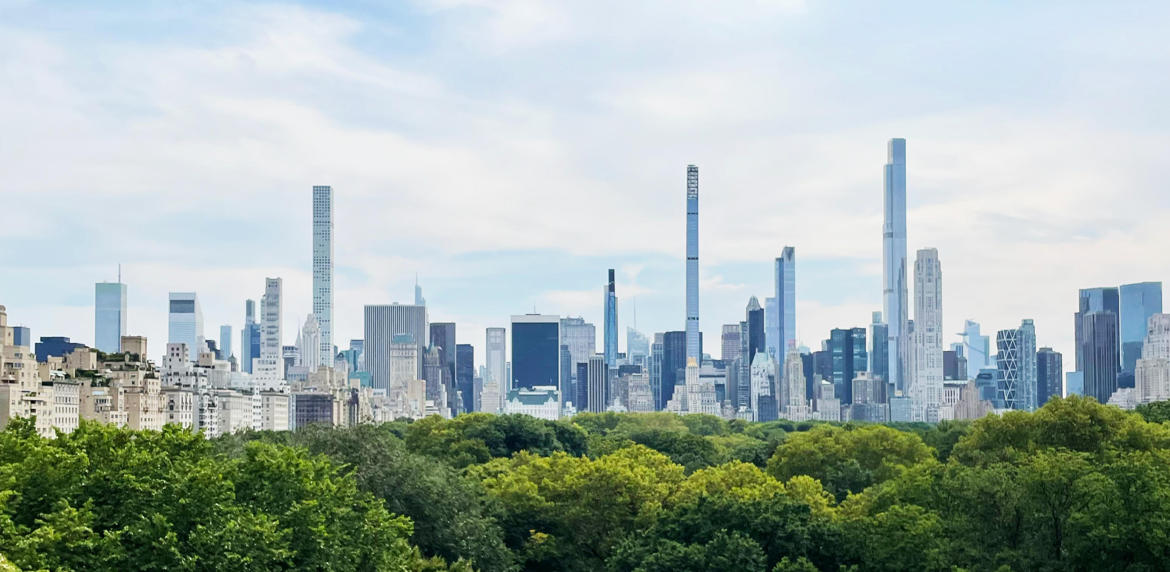 skyline view of nyc manhattan as seen from central park above the trees