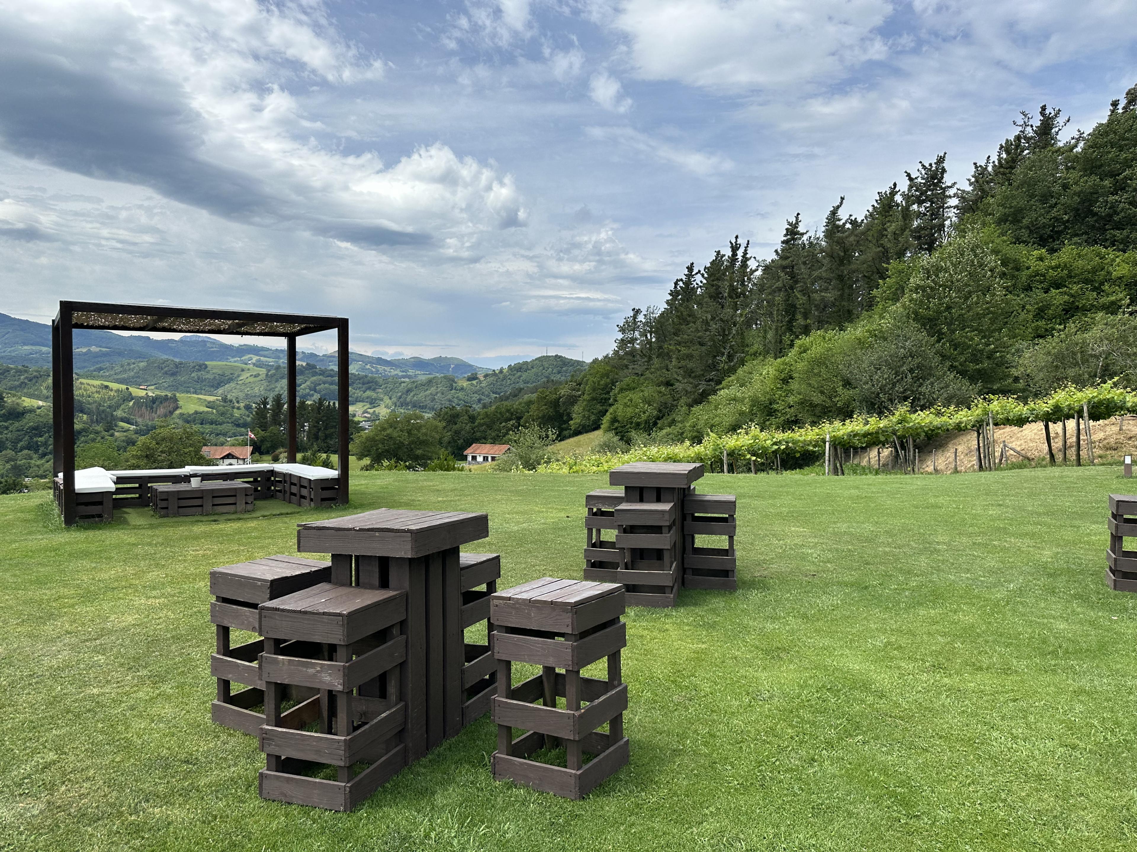 box shaped chairs out on a lawn
