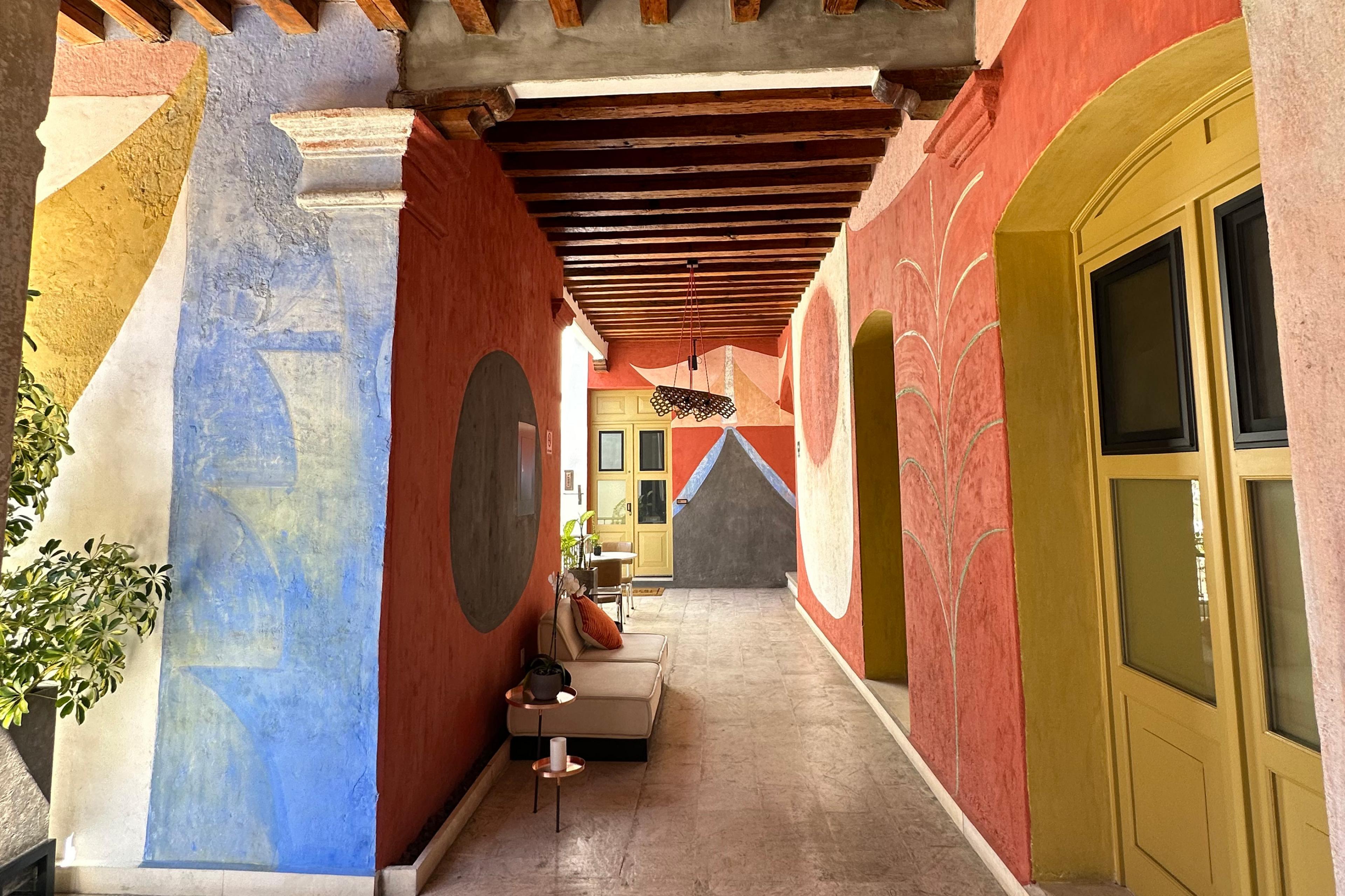 colorfully painted outdoor hallway