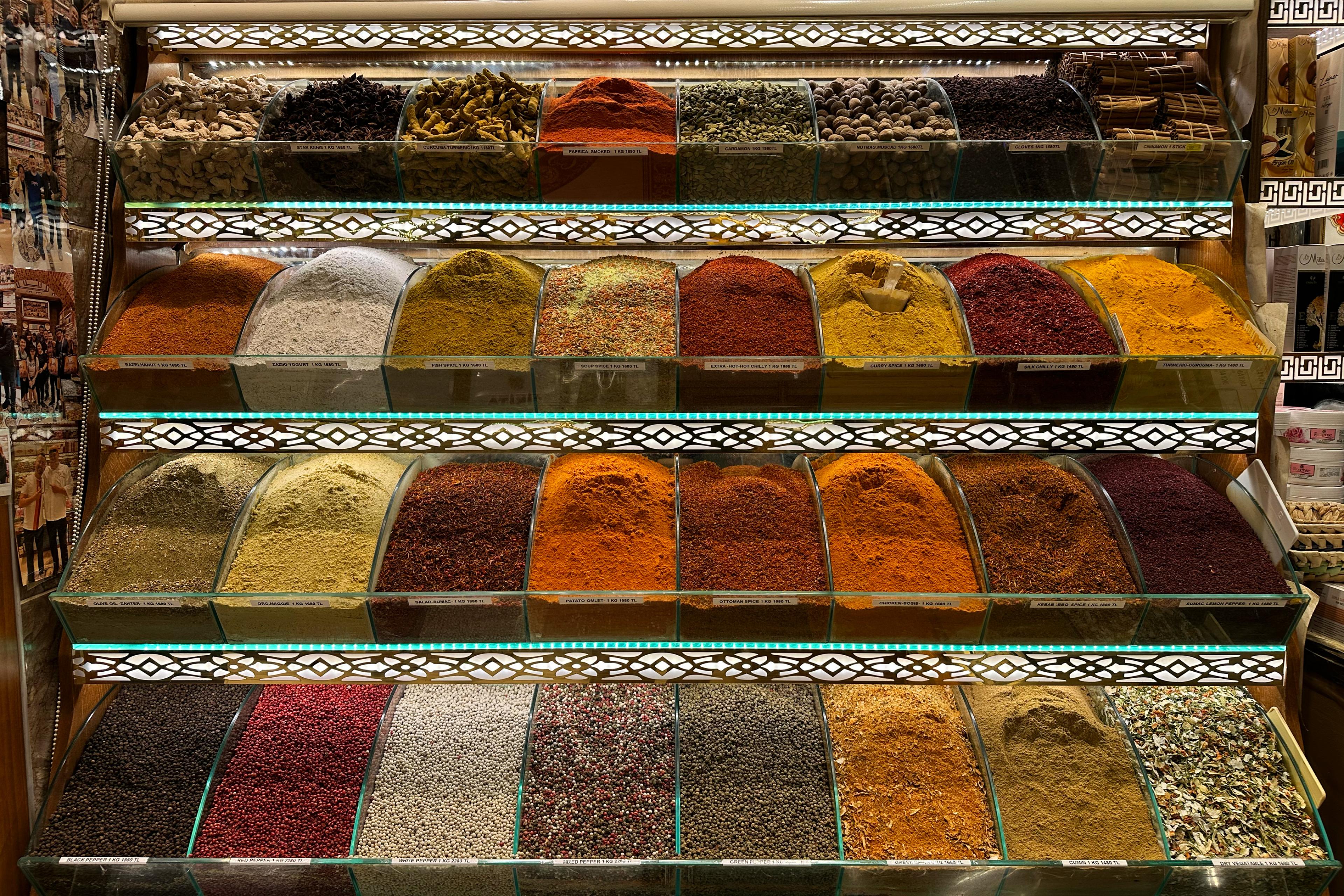 shelves of colorful spices