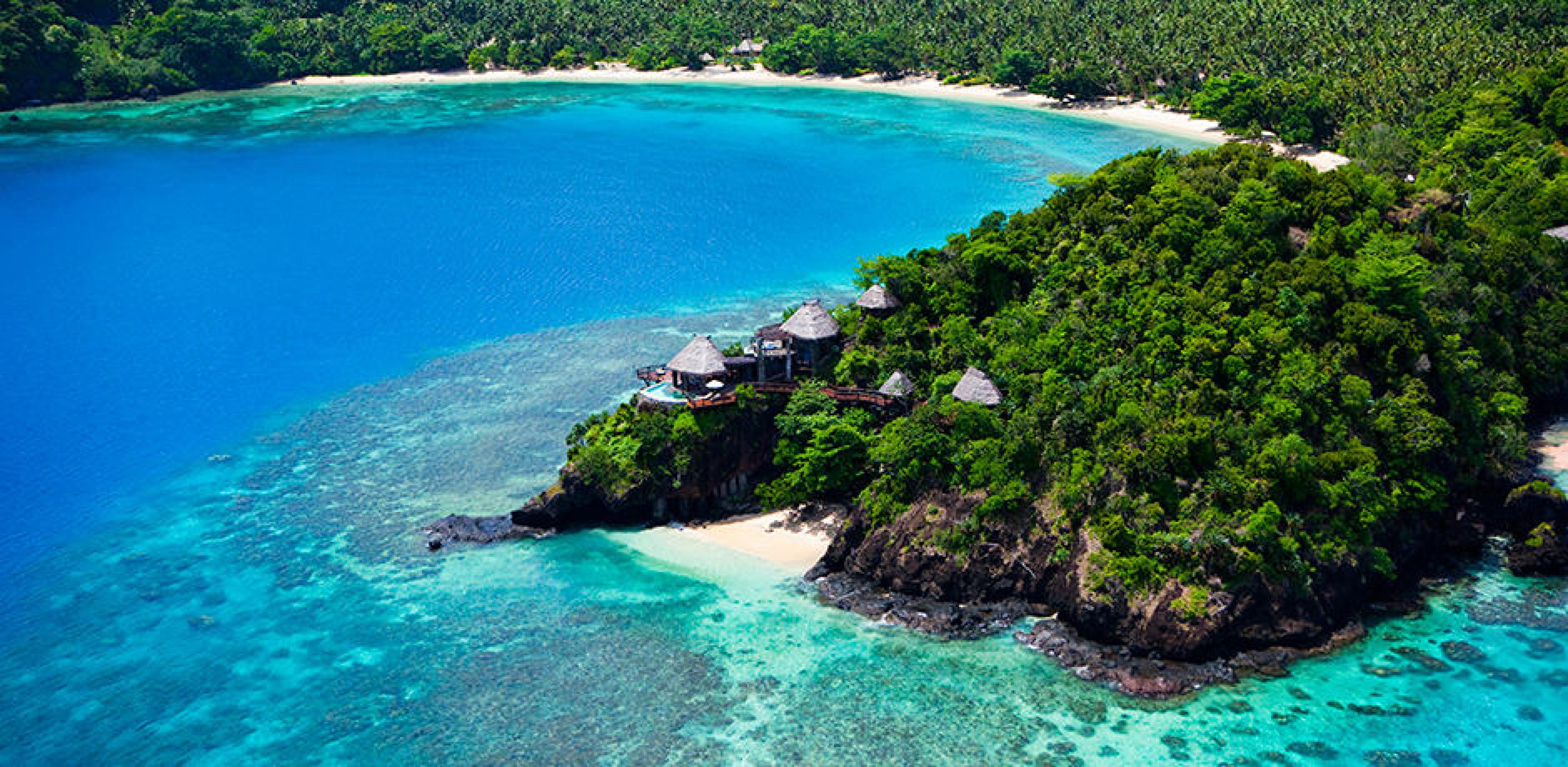 Aerial view of the beach at Laucala Island Resort in Fiji