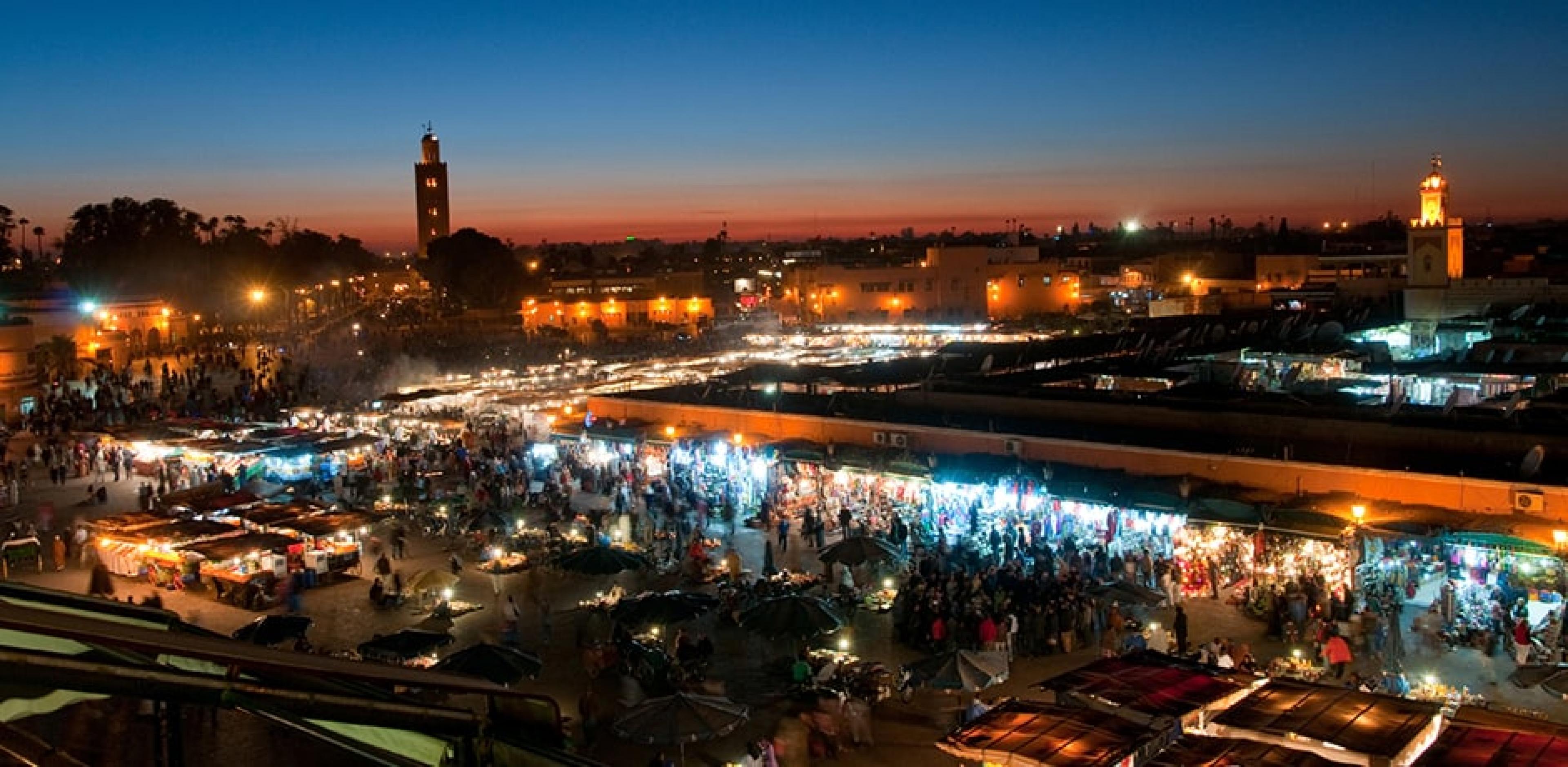 Djemaa El Fnaa Square in Marrakech at night