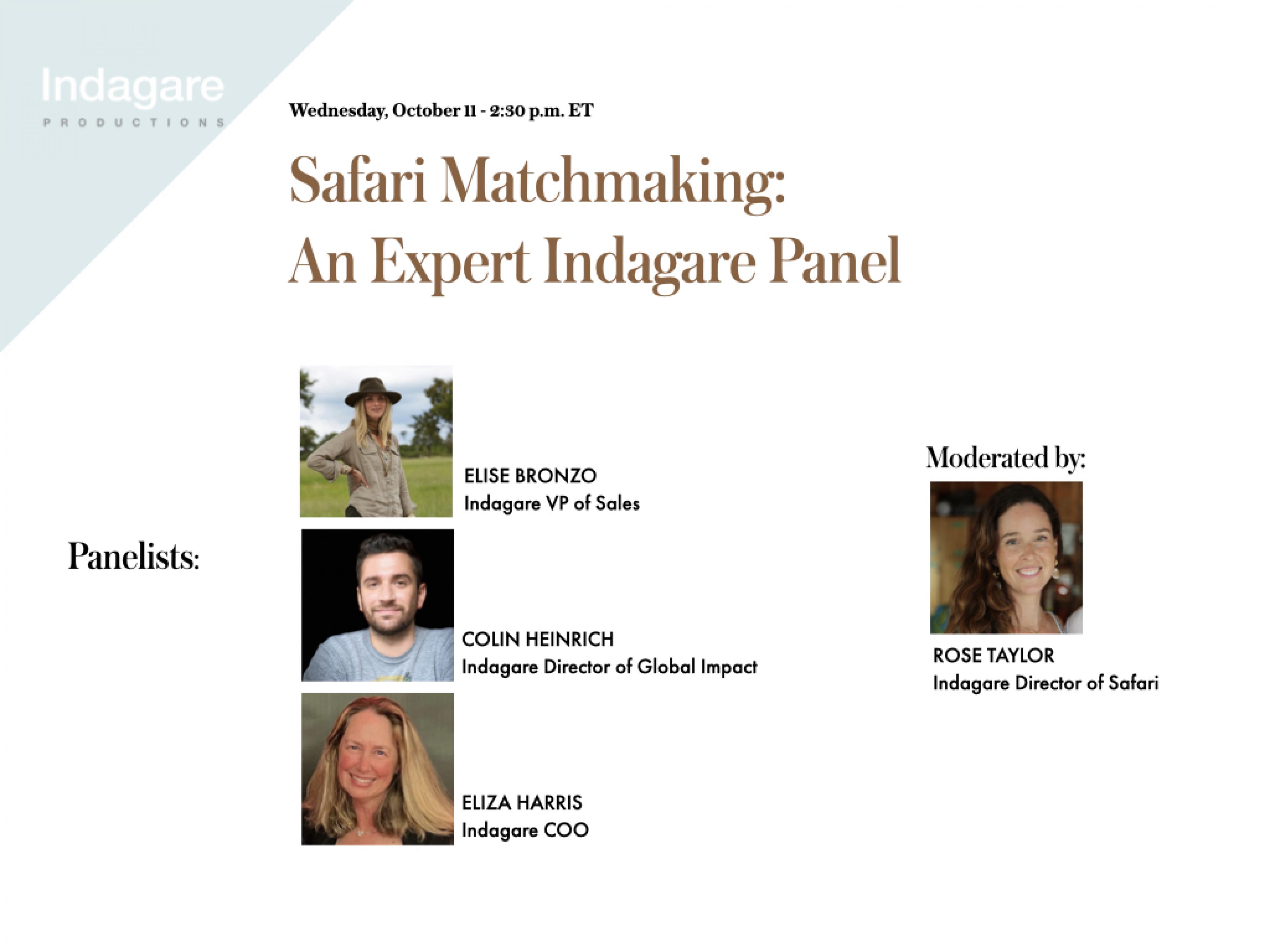 Photos of panelists on the Safari Matchmaker Expert Panel