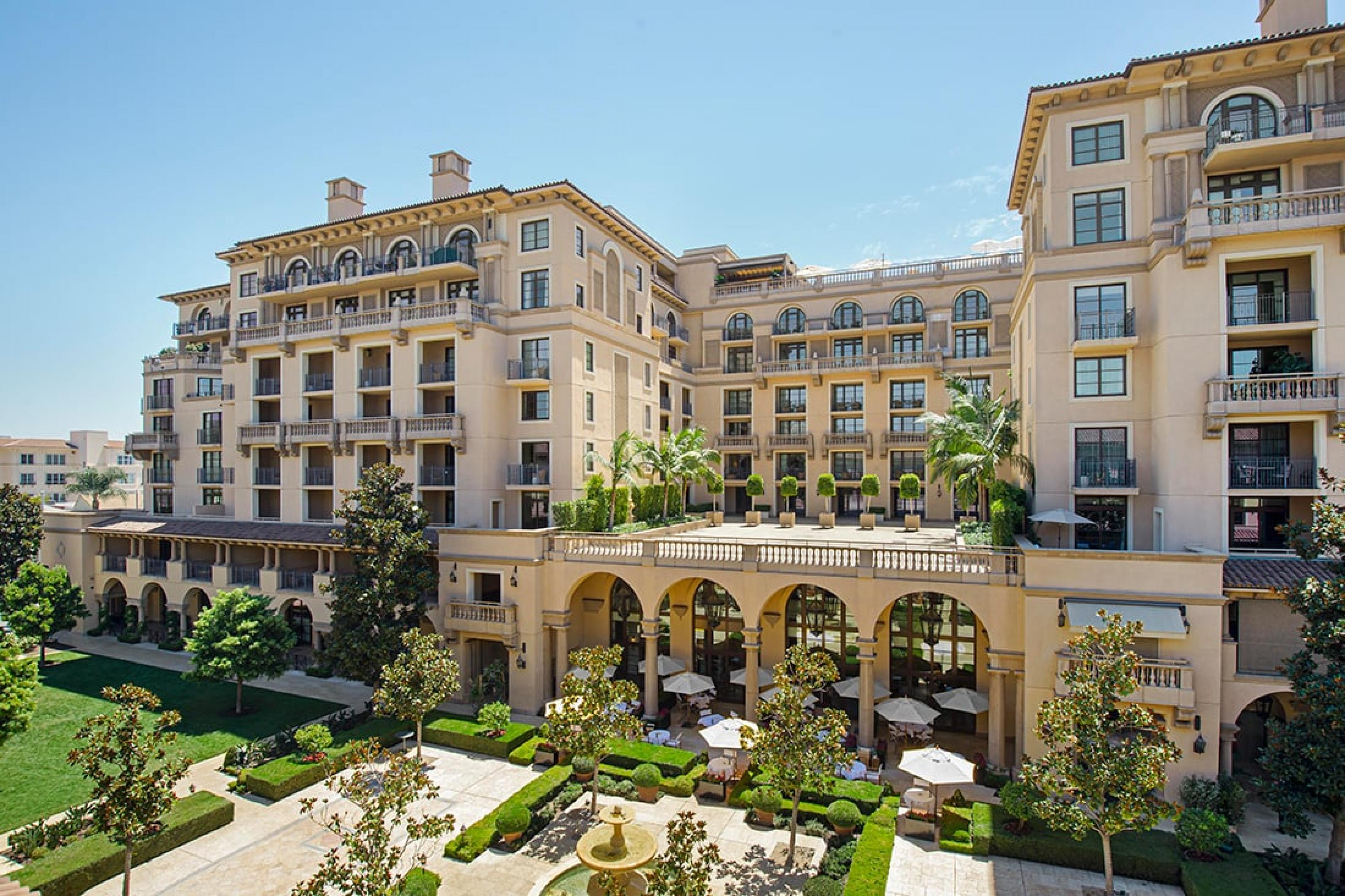 exterior of grand hotel building with french-style architecture in Los Angeles