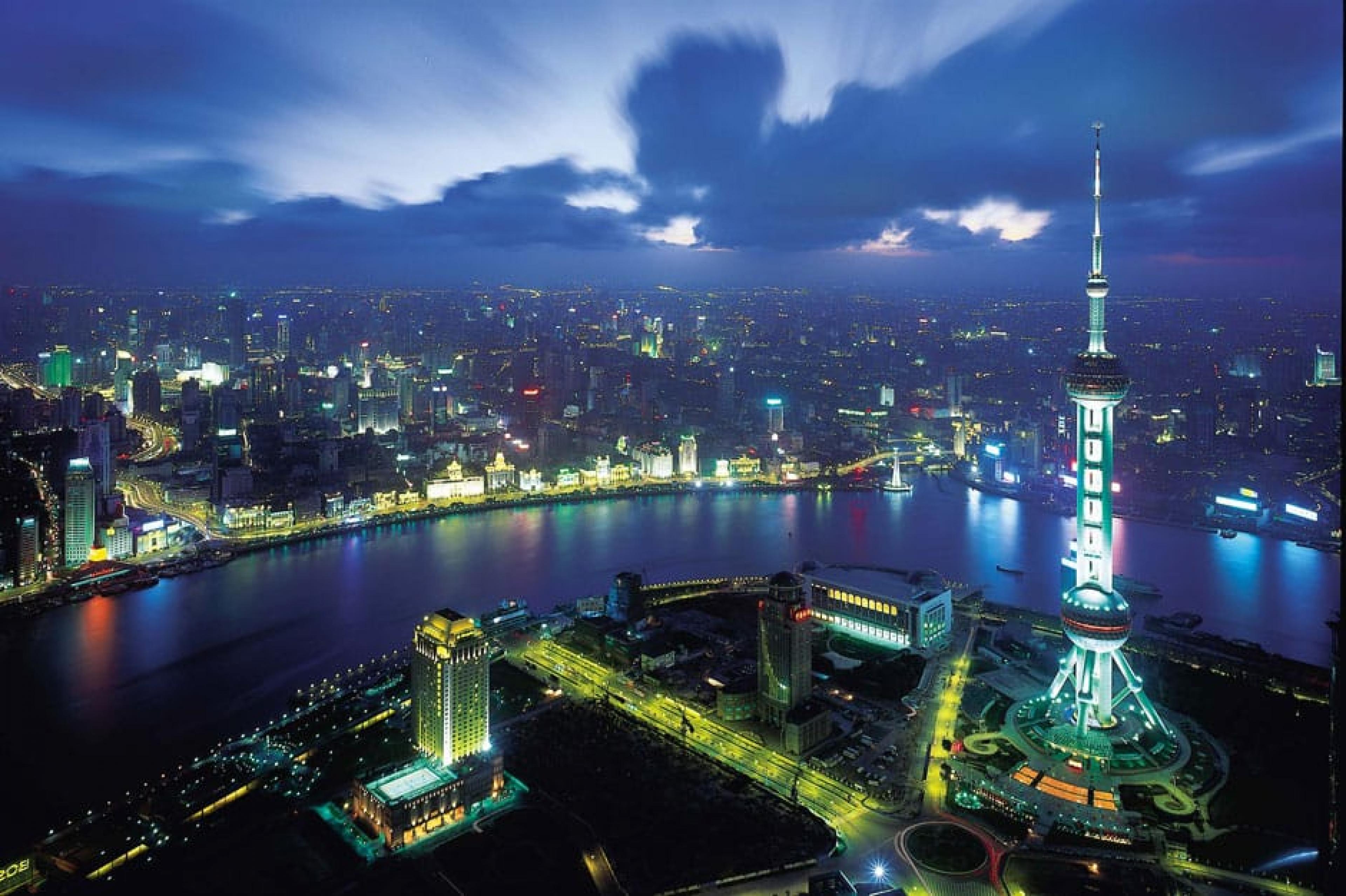 Aerial View-Oriental Pearl TV Tower ,Shanghai, China-Courtesy of the Grand Hyatt Shanghai