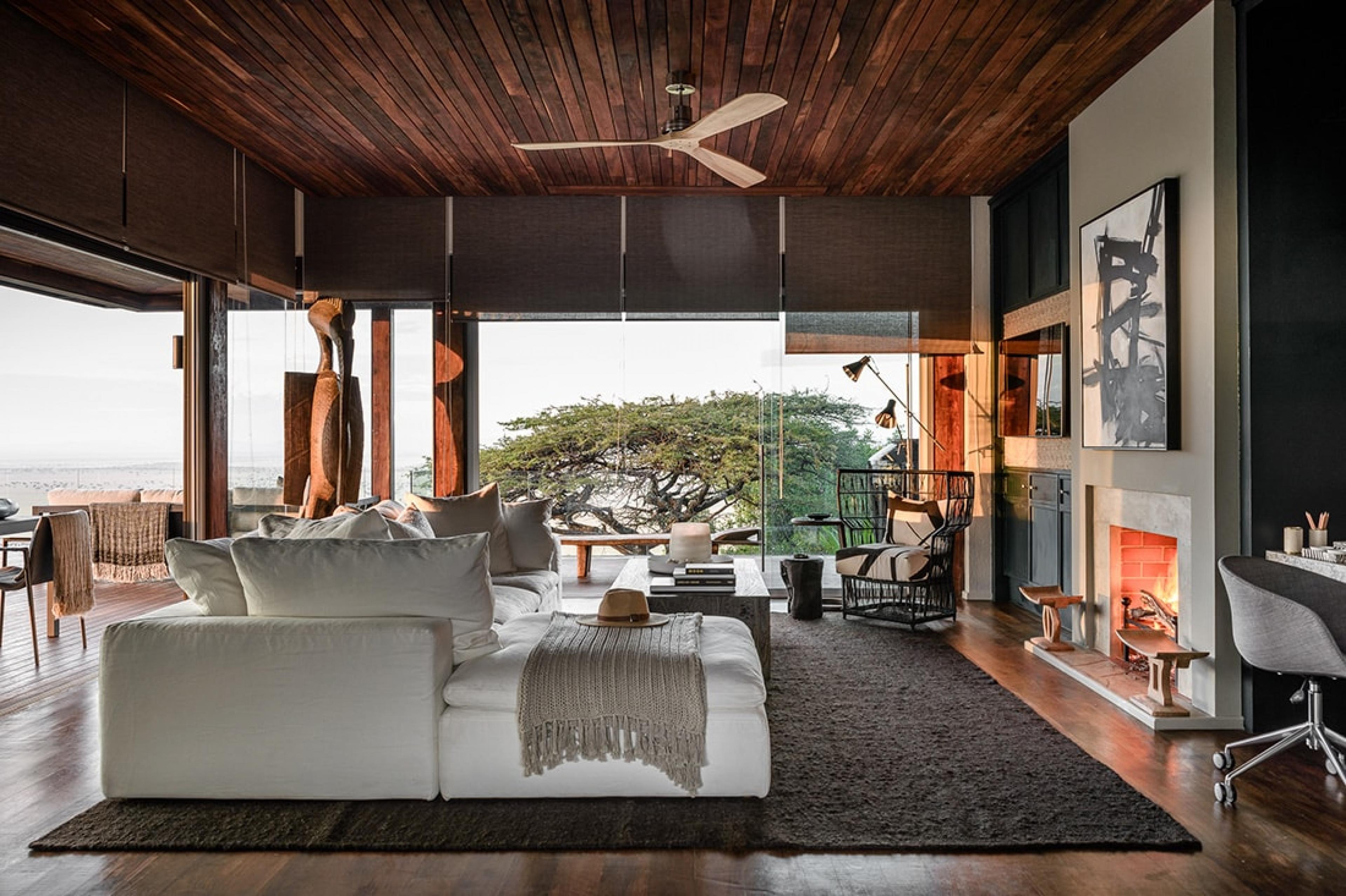 contemporary design in a lounge area of a safari lodge suite